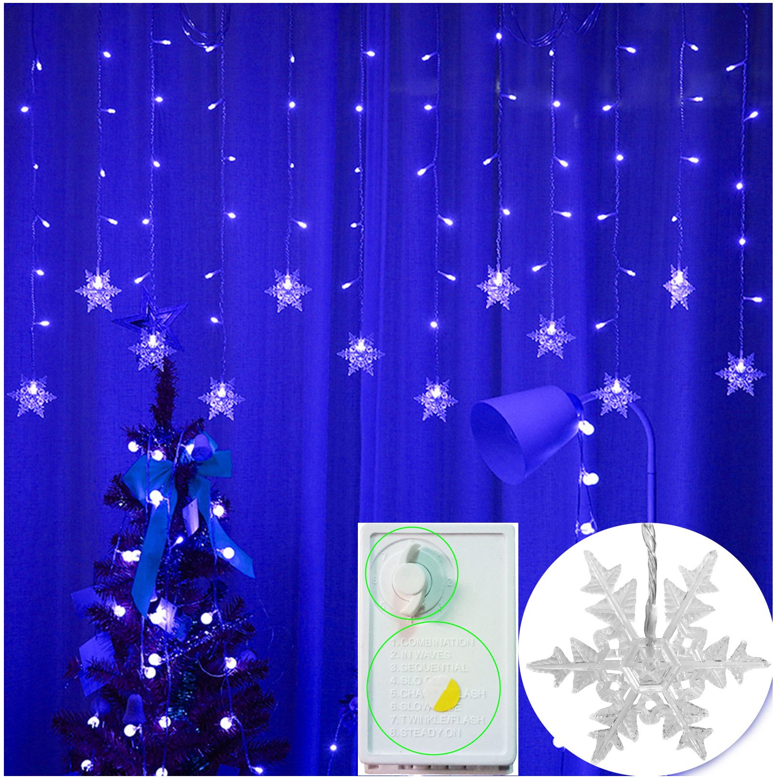 LED-Lichtervorhang LED Lichterkette Schneeflocken 3.5M, 96LEDs Weihnachtsbeleuchtung