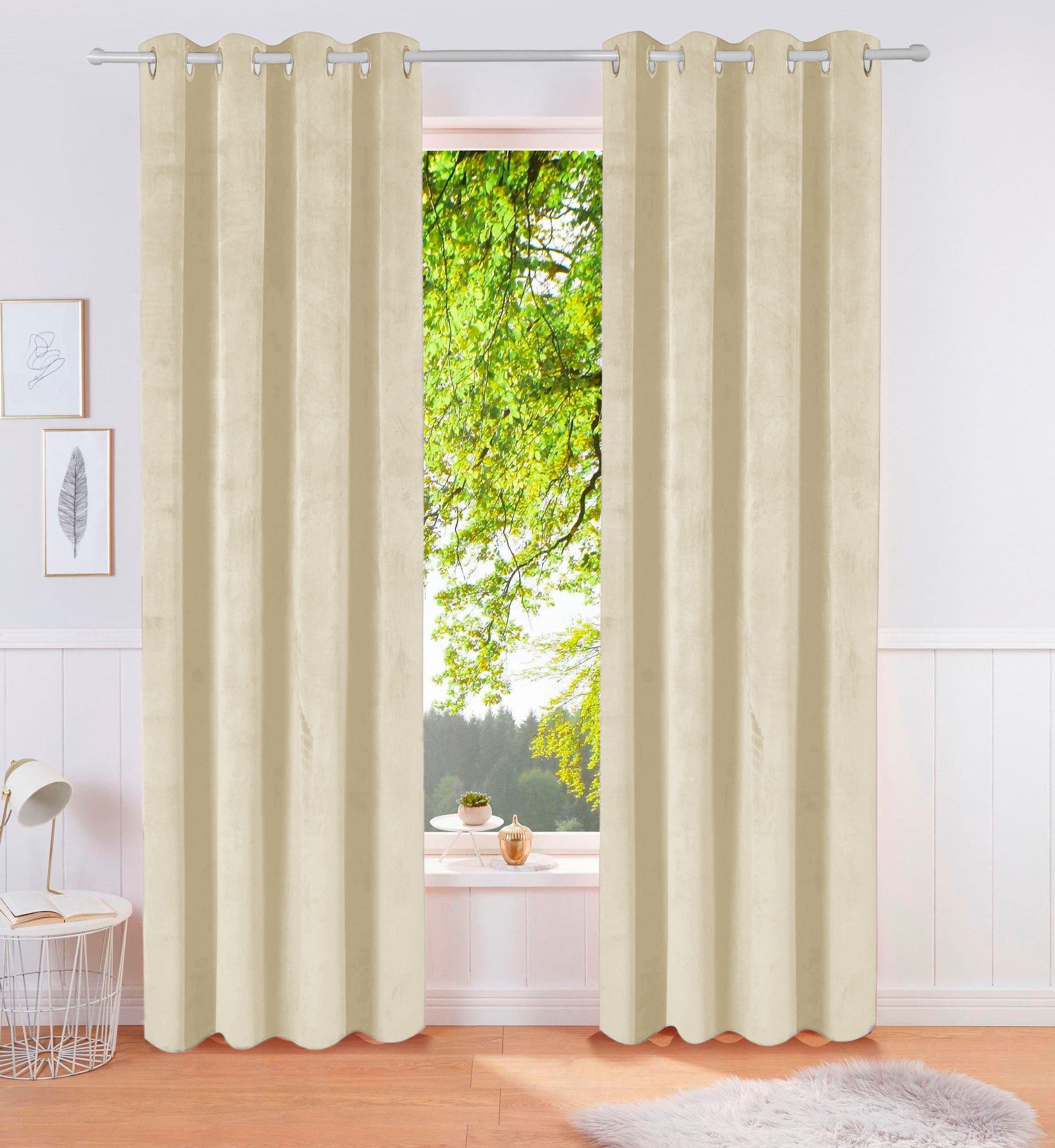 OTTO home Vorhang Velvet Uni (2 St), Ösen, blickdicht, Polyester, Blickdichter Samt, 2-er Set, edel, Gardine, multifunktional