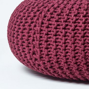 Homescapes Pouf Großer Strickpouf 100% Baumwolle, pflaume