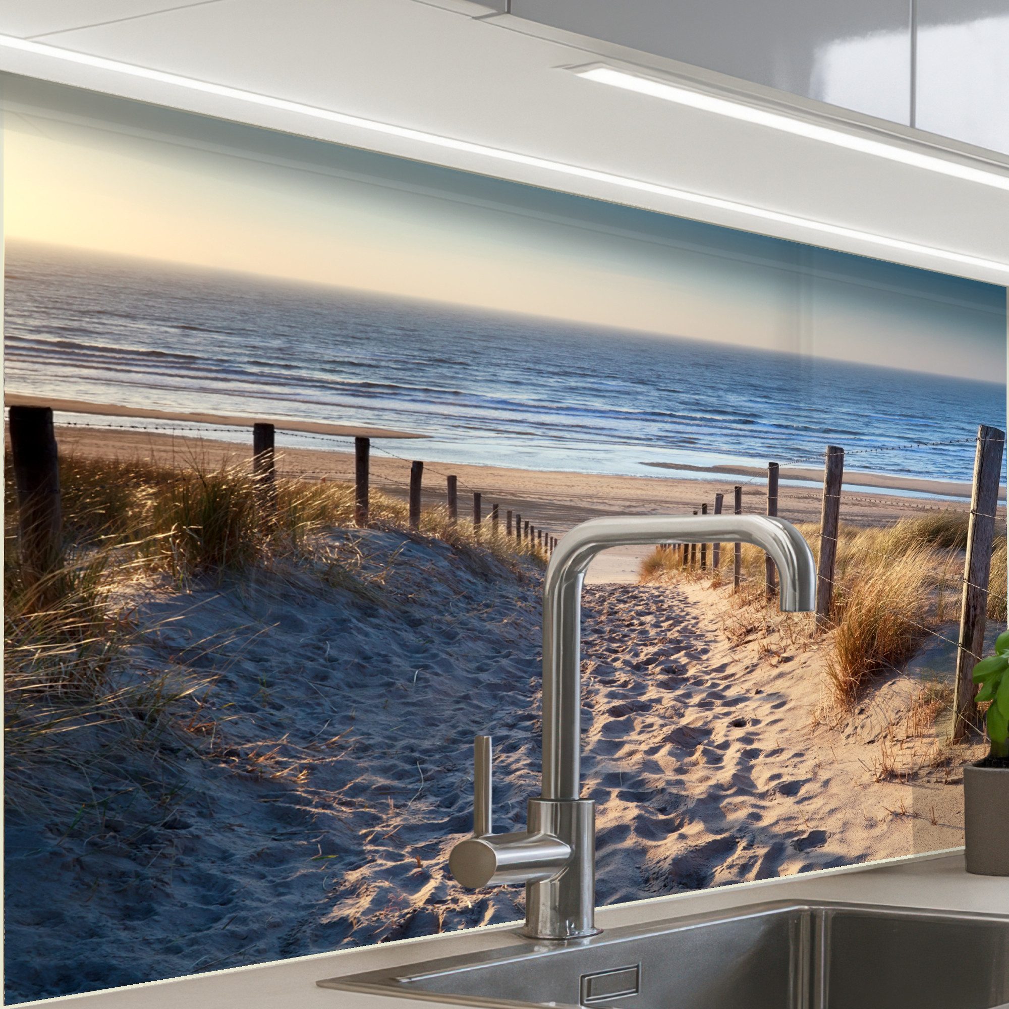 KitchenYeah Küchenrückwand selbstklebend Sand - Strand - Düne - Meer - Somm günstig online kaufen