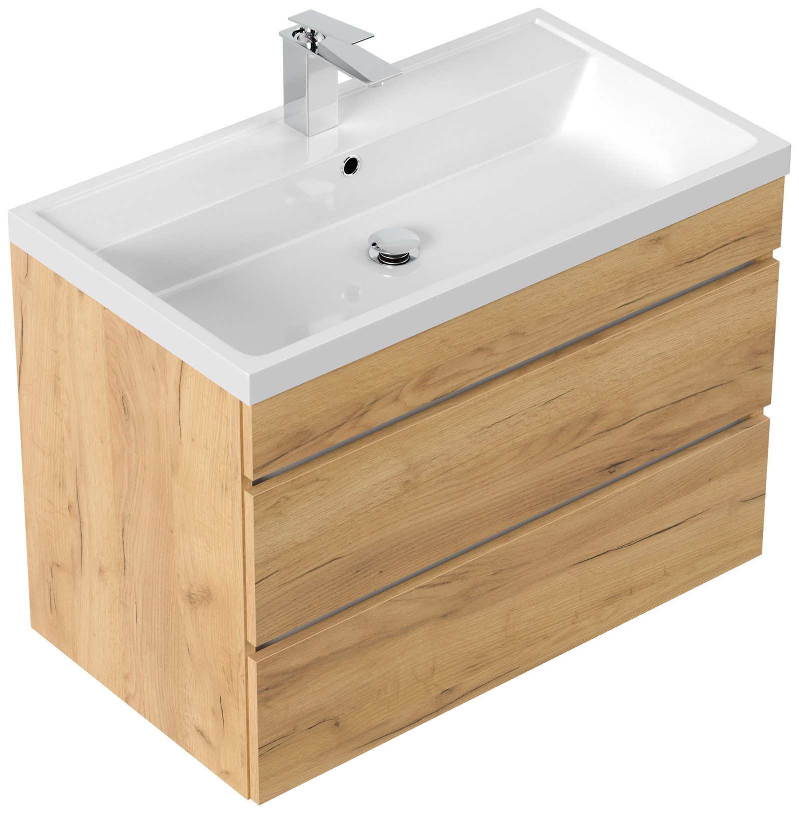 Magnolia Home Waschtisch Badmöbel Via 80 SoftClose eiche gold mit grifflosen Schubladen