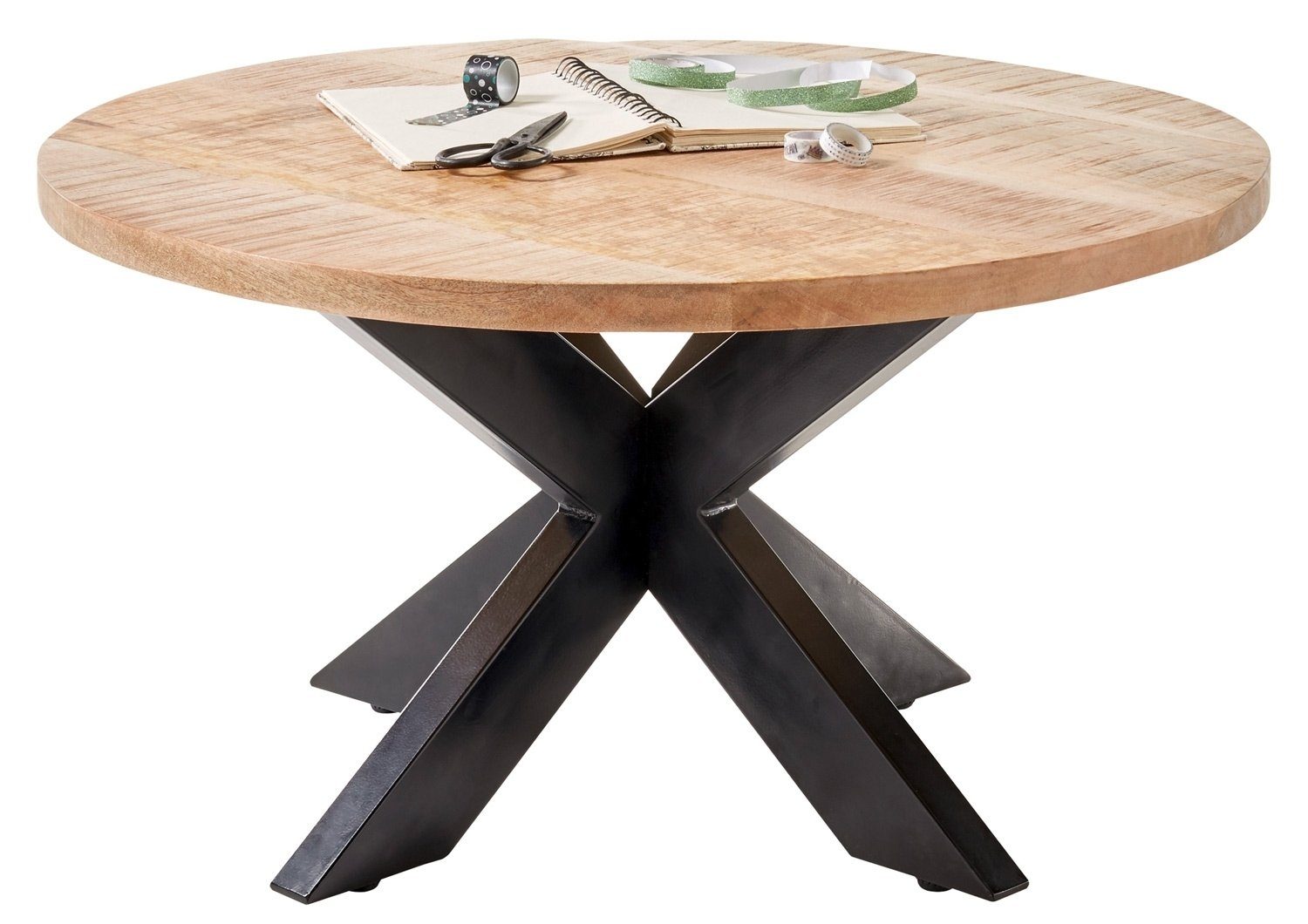 Stolkom Sp.z.o.o. Couchtisch ACE, Ø 80 cm, Mangoholz massiv, Metallgestell