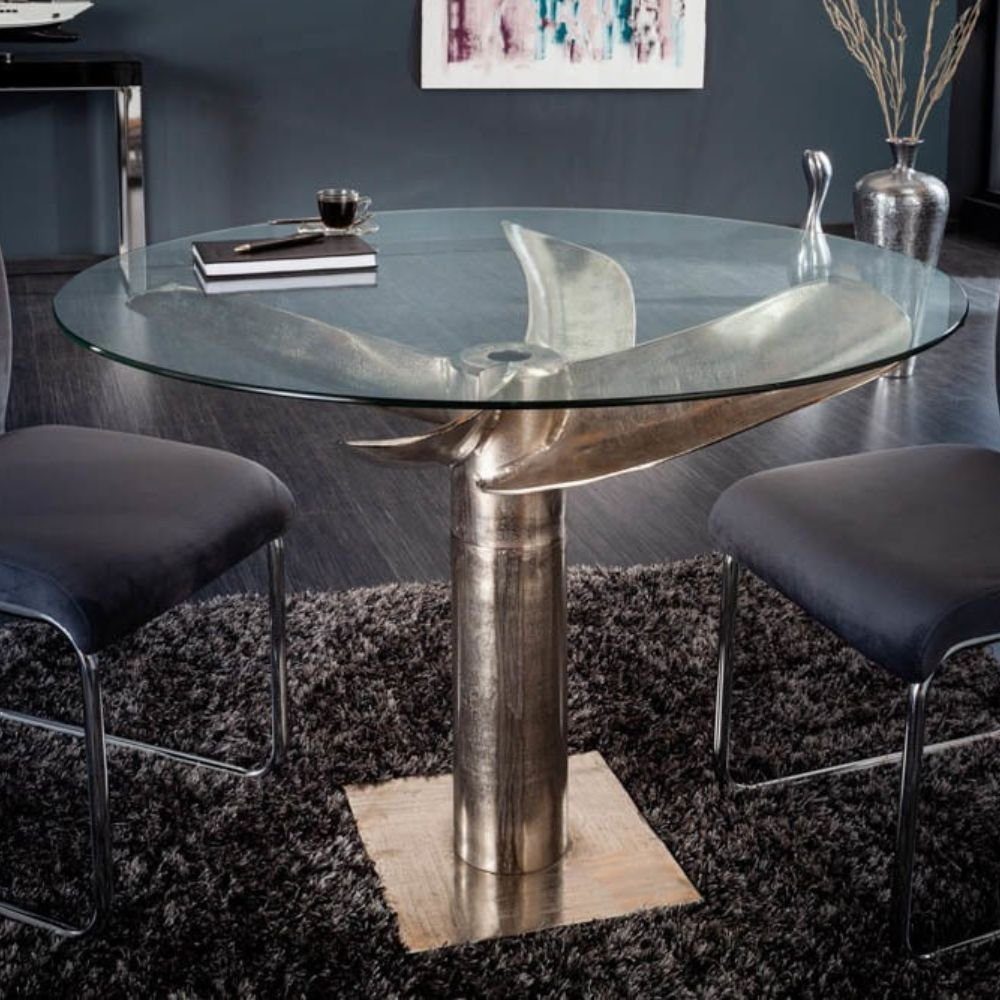 LebensWohnArt Esstisch Design Esstisch ELICA 100cm silber-antik Aluminium Maritim