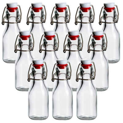 gouveo Trinkflasche Glasflaschen 100 ml mit Bügelverschluss rot - Kleine Bügel-Flasche, 12er Set