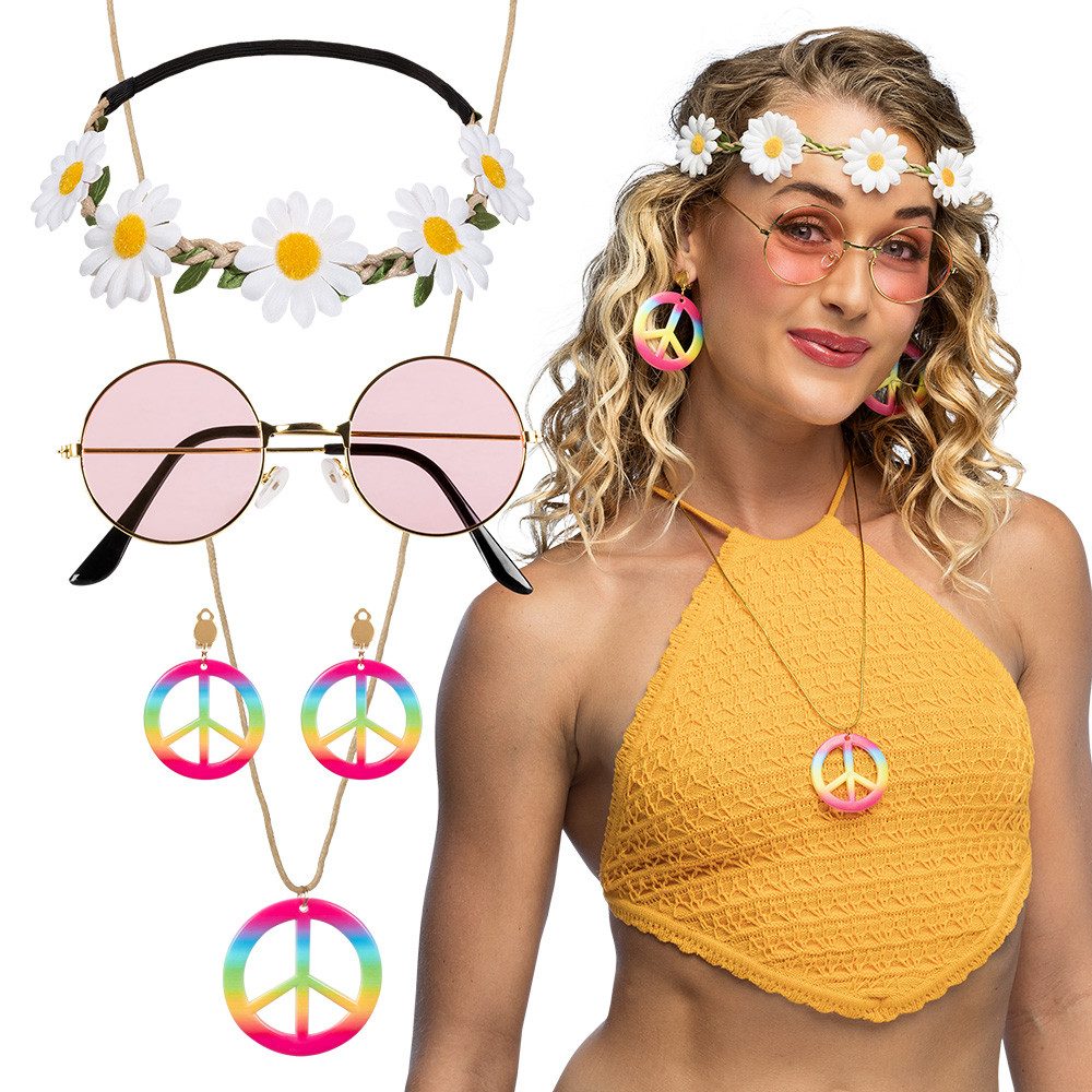 Boland Verkleidungsmaske Hippie Kostüm-Set, Flower-Power Accessoires mit B günstig online kaufen