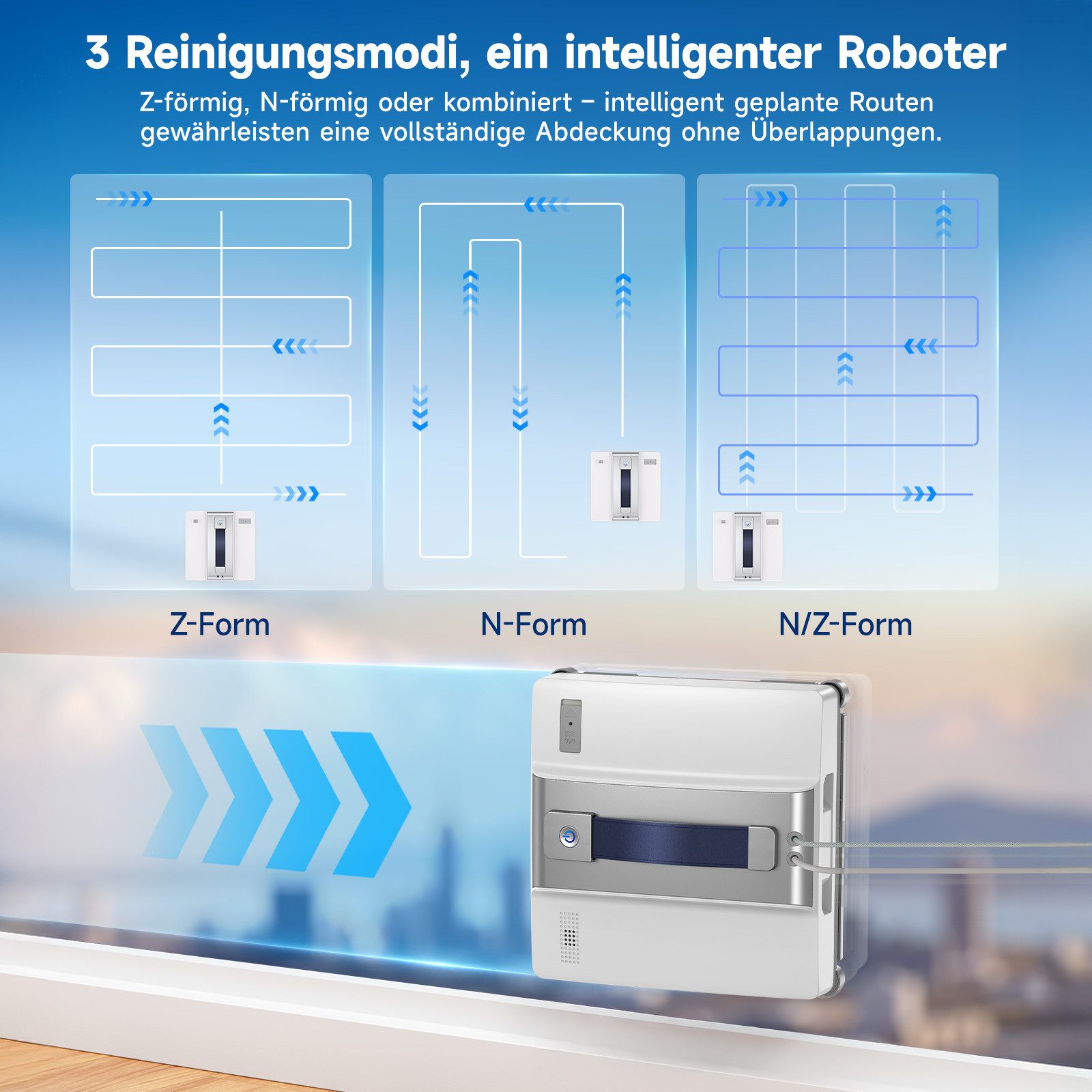 lubluelu Fensterputzroboter CHYW200 Intelligenter Fensterputzer Fenstersauger mit Fernbedienung, mit 60ml Wassertank und Sprühfunktion / Anti-Fall