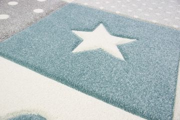 Kinderteppich Kinderteppich Junge Teppich Kinderzimmer mit Stern Wolke in Blau Grau Creme, Teppich-Traum, rechteckig, Höhe: 13 mm