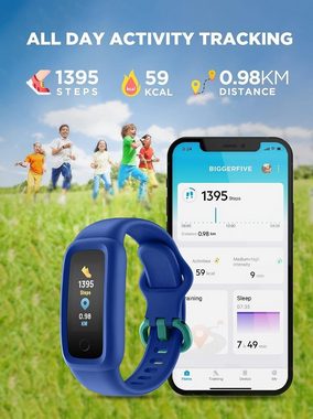 BIGGERFIVE Fitnessband (Android iOS), Fitness Tracker Uhr für Kinder Schrittzähler Pulsuhr Aktivitätstracker