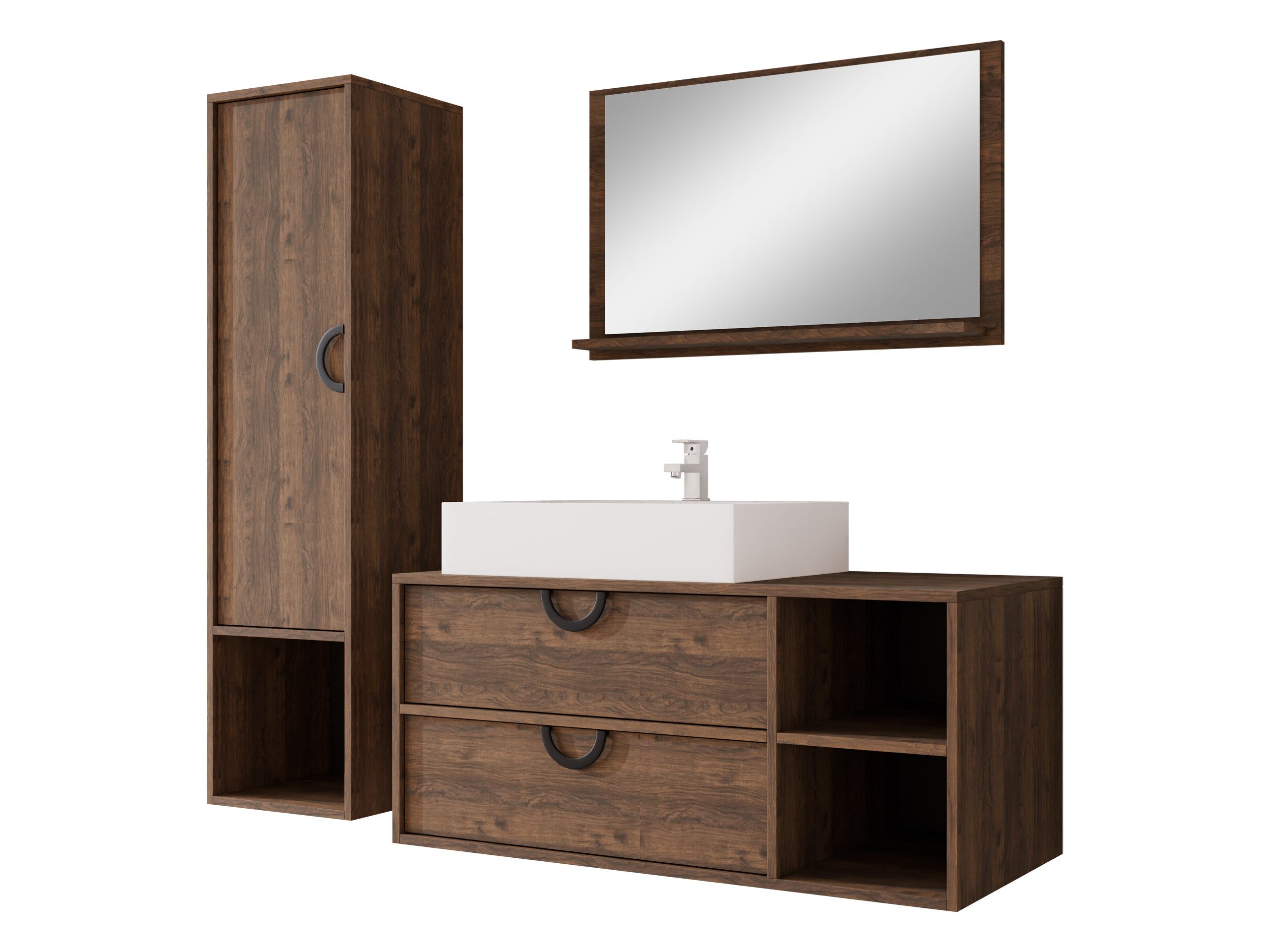 MIRJAN24 Badmöbel-Set 14, (4er-Set, Spiegel, Waschbeckenschrank, Waschbecken, Badezimmerschrank)