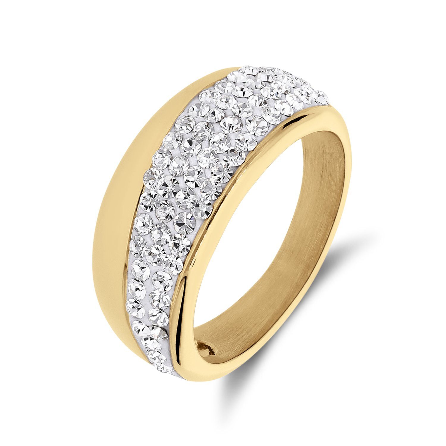 LUCARDI Fingerring Ring - Stahl - Gold - Kristall - Damen