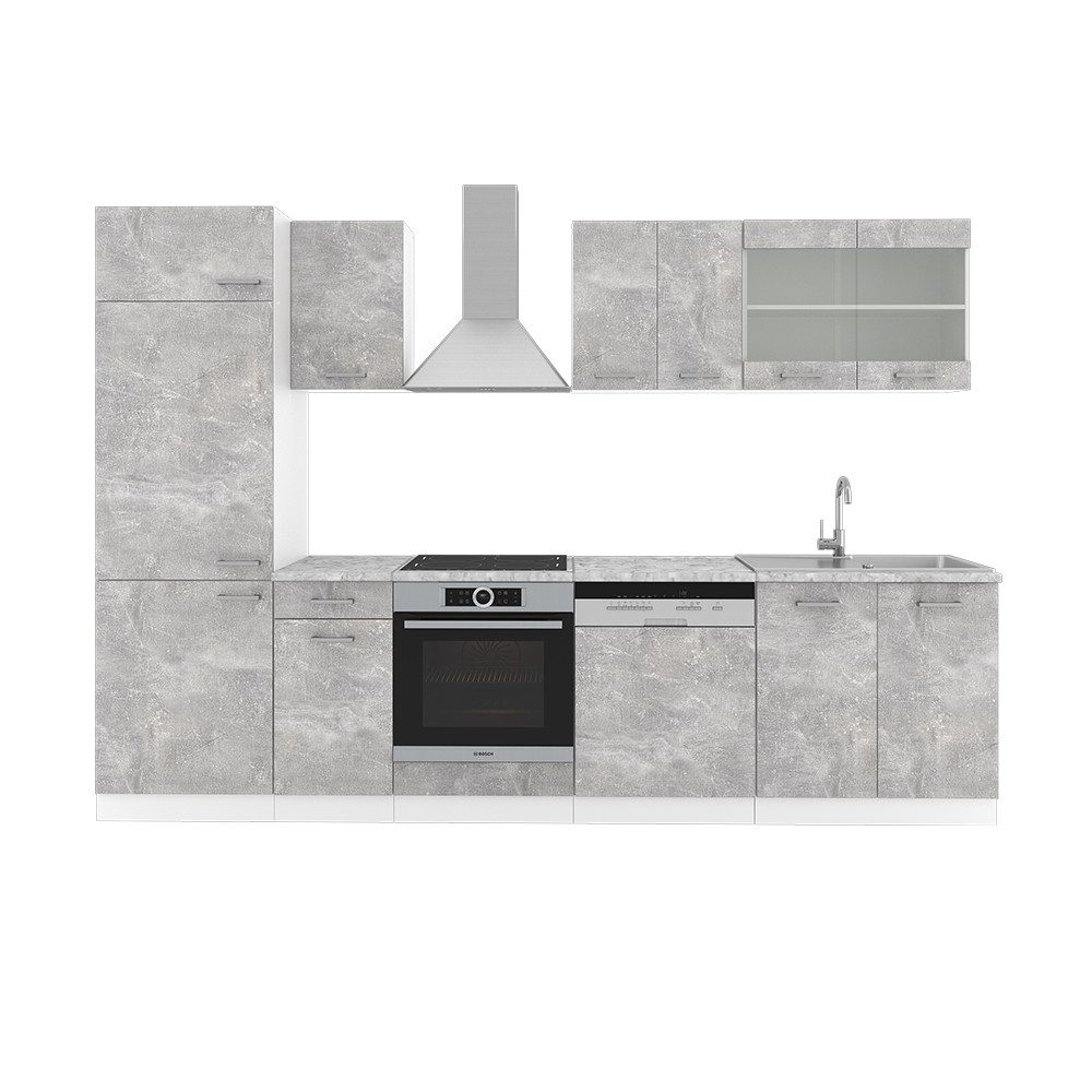 Vicco Küchenzeile R-Line, Beton/Weiß, 300 cm, günstig online kaufen