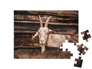 puzzleYOU Puzzle Schöne helle Ziege auf dem Bauernhof, 48 Puzzleteile, puzzleYOU-Kollektionen Ziegen, Bauernhof-Tiere