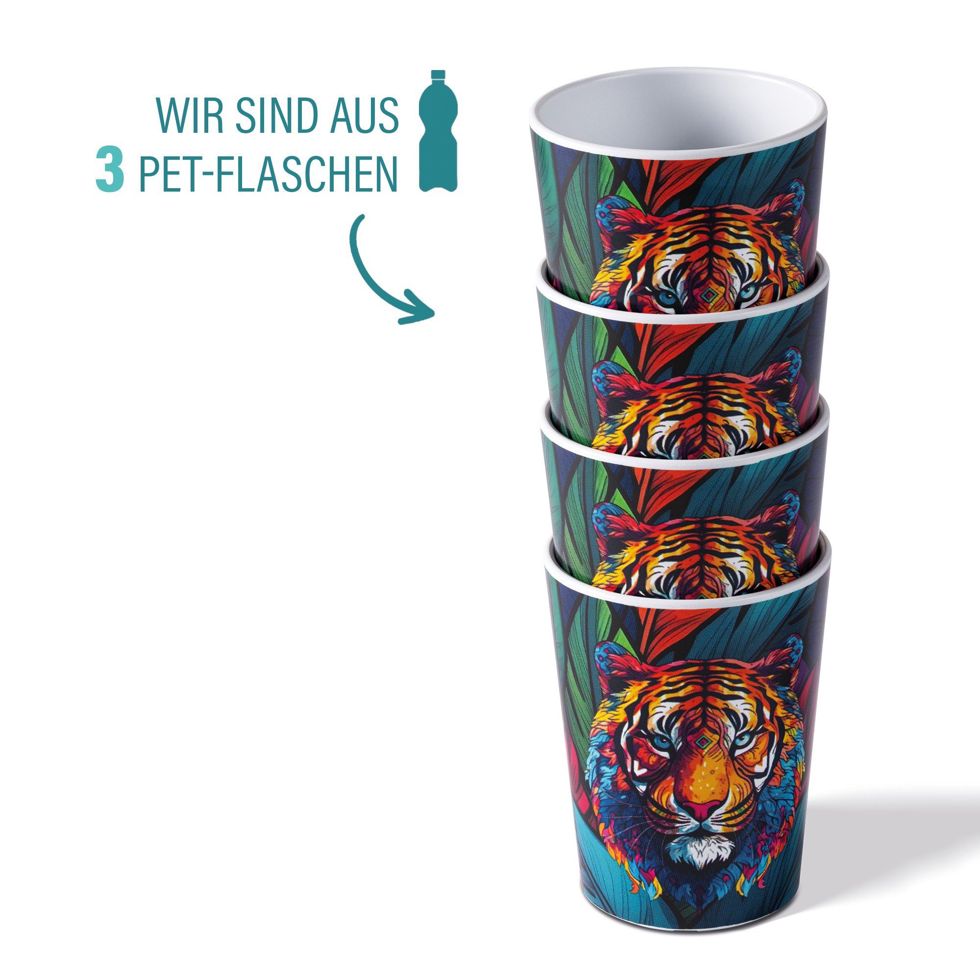AWAVE® Becher 4tlg.-Set mit Eichstrich, Stapelbar, Mehrweg, Spülmaschinengeeignet, 4-tlg., rPET