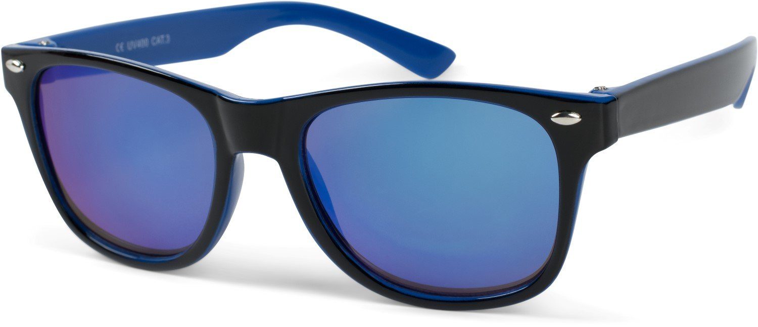 Glas Verspiegelt Blau (1-St) / styleBREAKER Gestell verspiegelt Sonnenbrille Schwarz-Blau