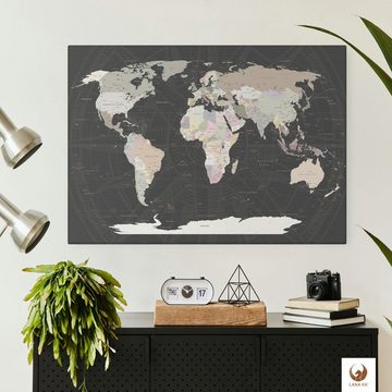 LANA KK Leinwandbild Weltkarte Pinnwand zum markieren von Reisezielen, deutsche Beschriftung
