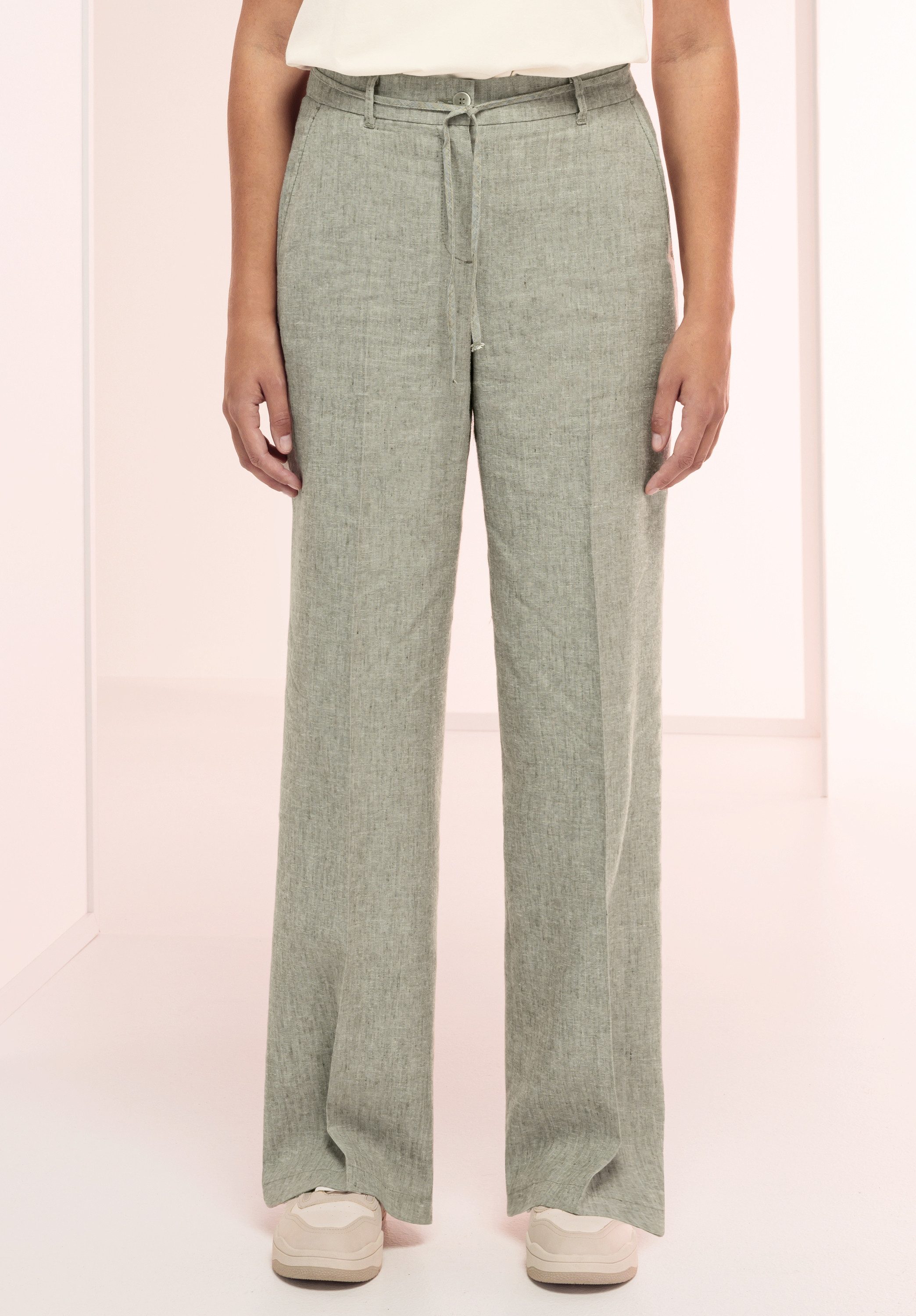 bianca Leinenhose PARIGI im cleanen Look und Trendfarbe 'seagrass melange'