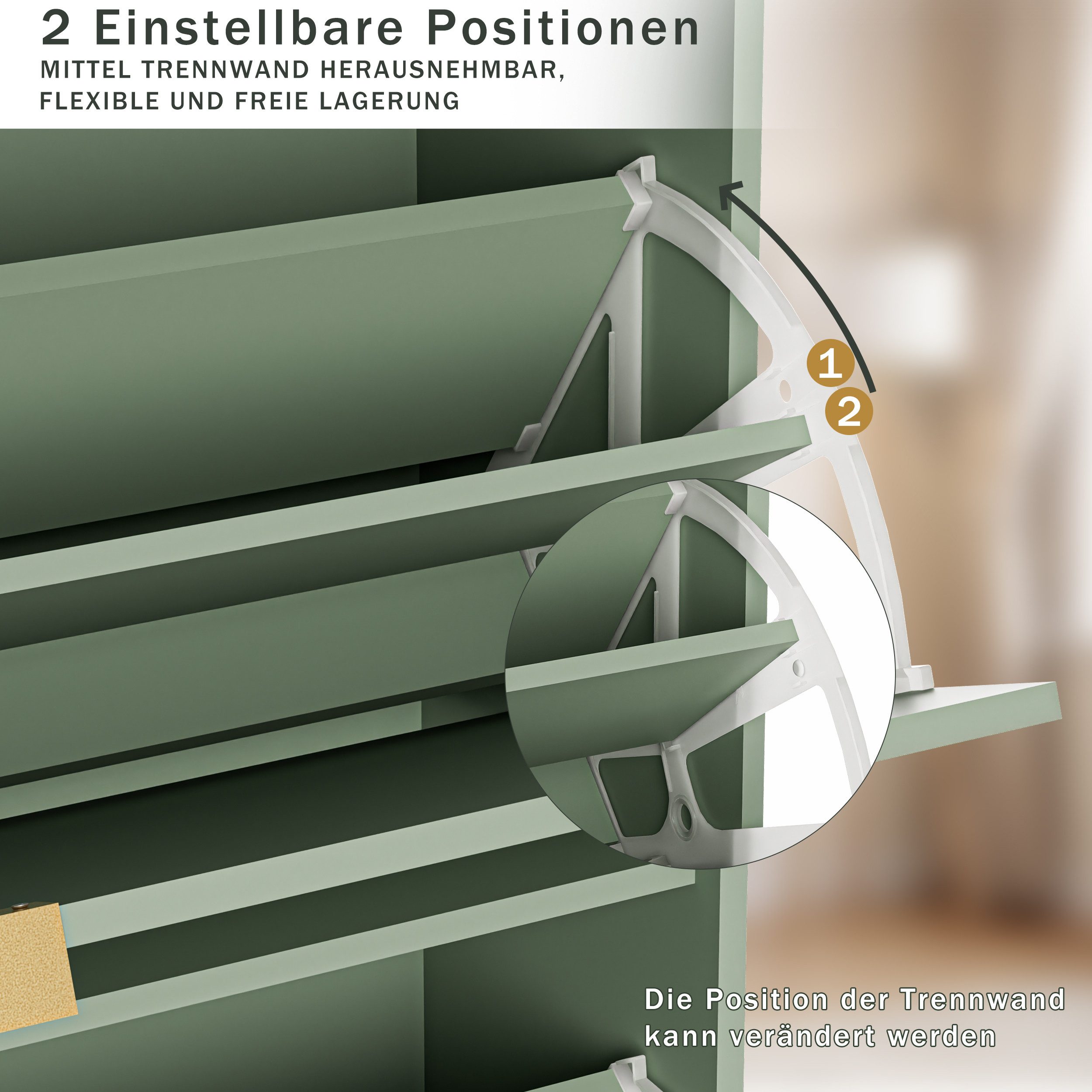 UEV Schuhschrank schmal mit 2 Klappen & 1 Fach, 80x24x122cm Schuhregal Schuhkipper (Flurschrank mit Kippschutz) Schuhkommode mit verstellbaren Trennwände für Ei – Bild 5 von 5