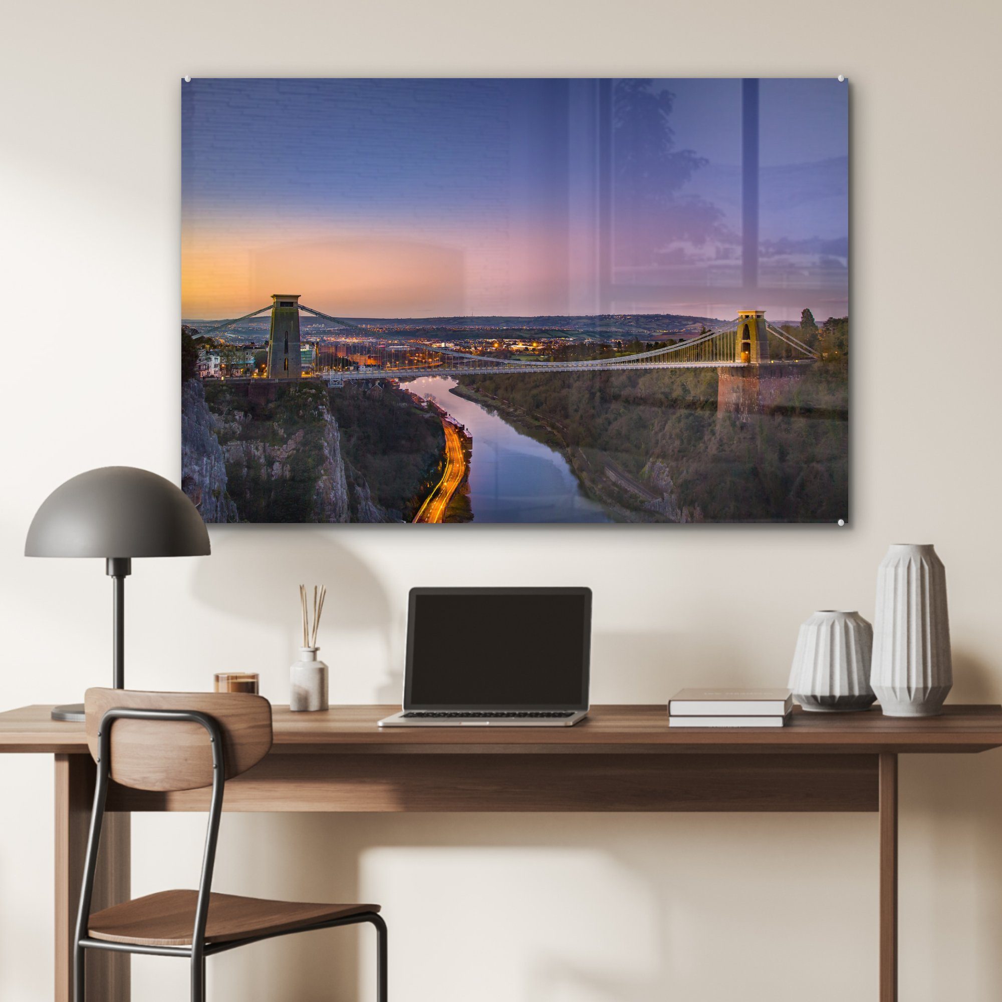 Acrylglasbild Fluss MuchoWow Avon Acrylglasbilder St), europäischen (1 Bristol, im über & Schlafzimmer Clifton-Hängebrücke Wohnzimmer den