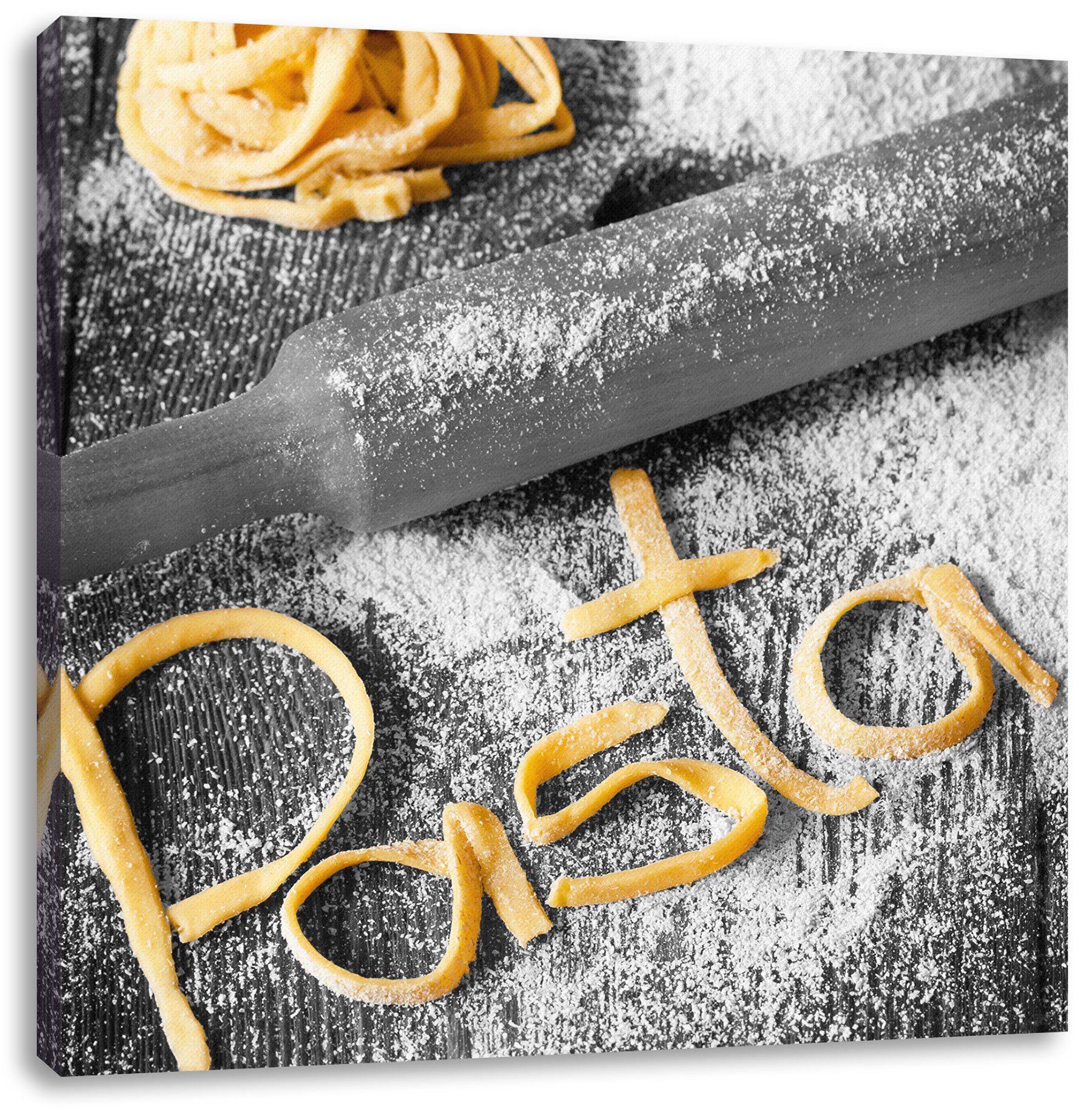 Pixxprint Leinwandbild Pasta vor Nudelholz, Pasta vor Nudelholz (1 St), Leinwandbild fertig bespannt, inkl. Zackenaufhänger