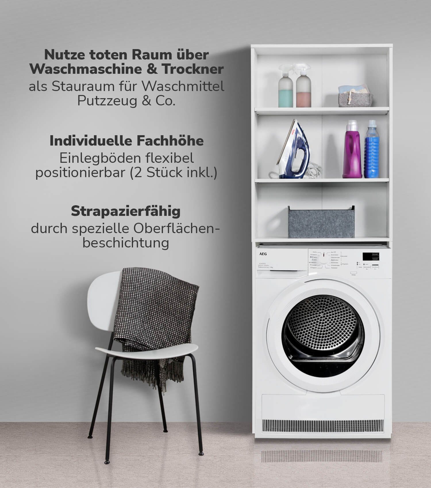 mokebo Waschmaschinenumbauschrank Der Saubermann (Offen) Überbau o.  Überbauschrank für Waschmaschinen & Trockner, weiß aus Holz