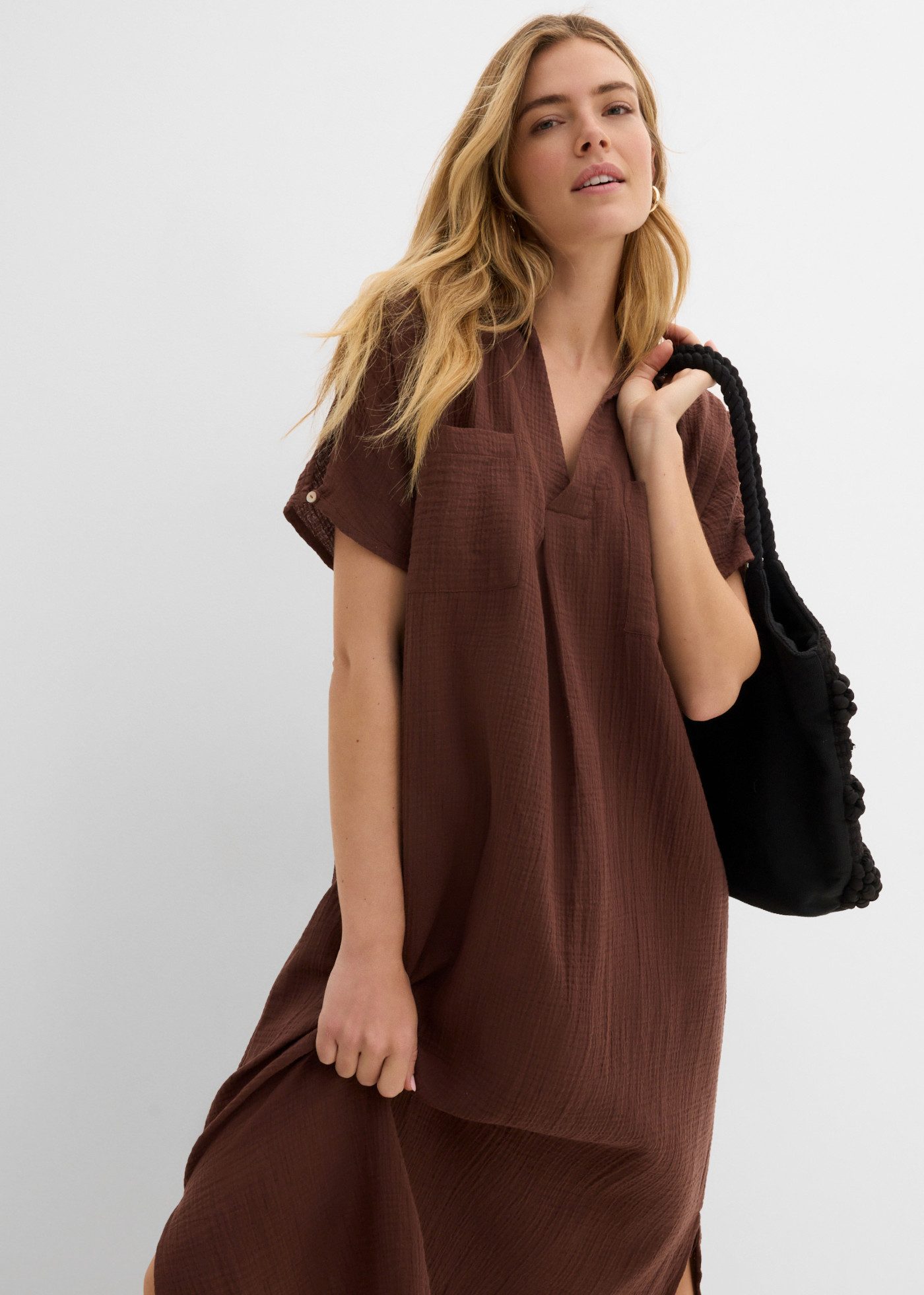 bonprix Tunikakleid Oversize-Passform, Kaftan-Schnitt, Kimonoärmel, aus Baumwolle