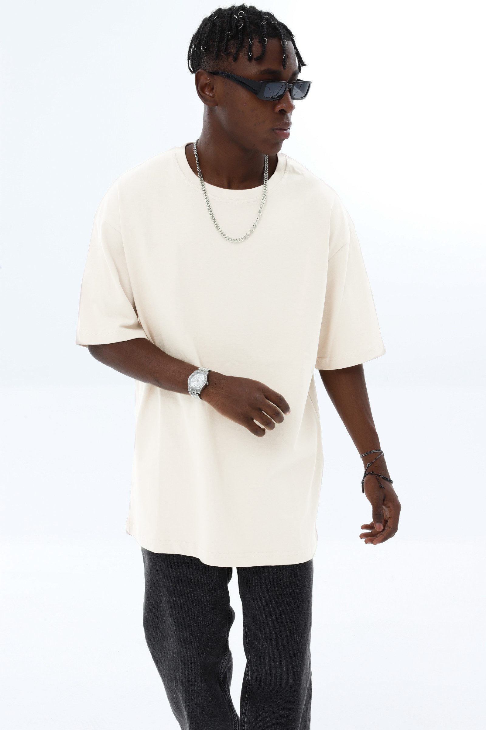 OSSY HOMER T-Shirt Basic Oversized T-Shirt mit Rundhals-Ausschnitt (1-tlg) aus Baumwolle, mit Rundhalsausschnitt