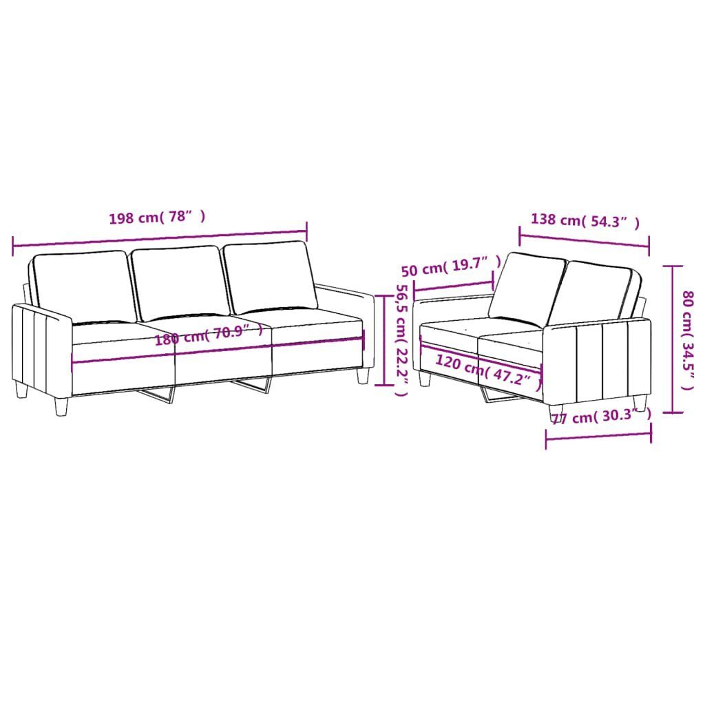 vidaXL Sofa 2-tlg. Sofagarnitur Kissen mit Hellgrau Stoff