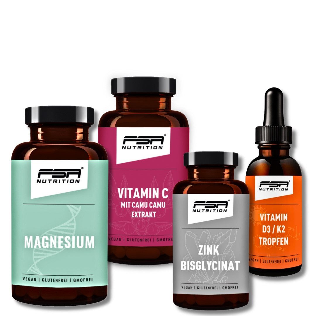 FSA NUTRITION Spar-Set aus Magnesium, Zink, Vitamin C und Vitamin D3 K2-MK7 Set aus Kapseln und Tropfen, Spar-Set à
