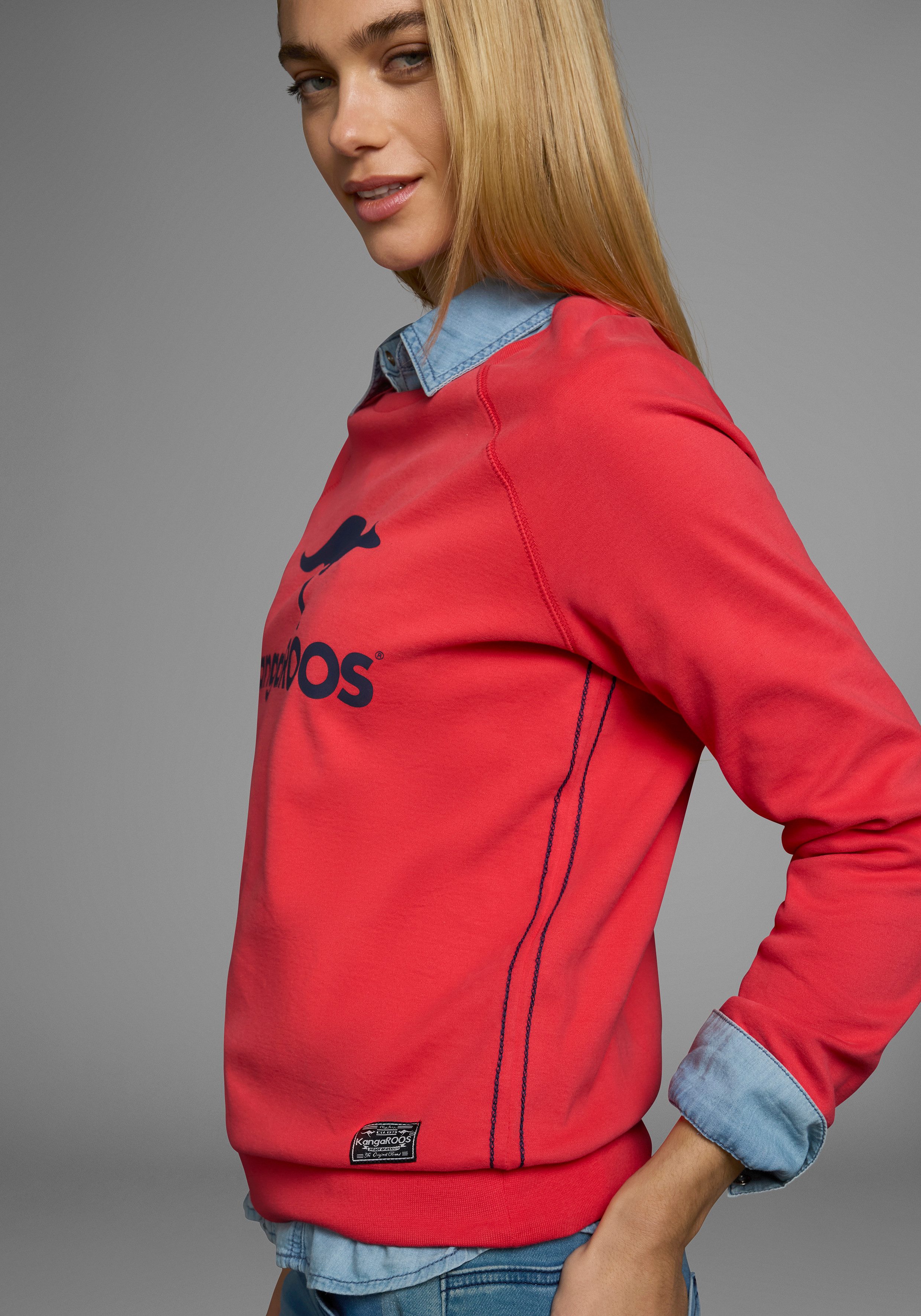 KangaROOS Sweatshirt mit Rundhalsausschnitt, Langarm, aus Baumwolle, bequeme Passform