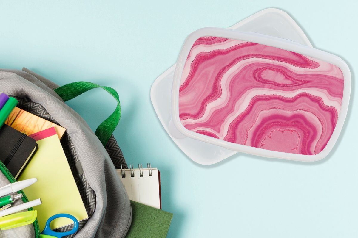 MuchoWow Lunchbox Rosa - Geode - für Mädchen Brotbox weiß Kunststoff, für Brotdose, Jungs und Edelsteine, Achatstein - und Kinder Erwachsene, (2-tlg)