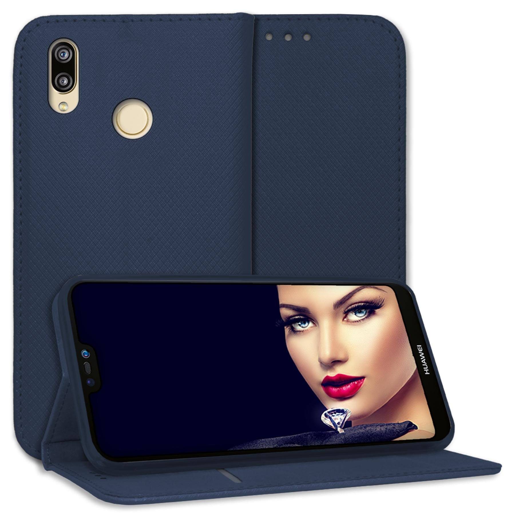 mtb more energy Smartphone-Hülle Smart Magnet für Huawei P20 lite, Blau, Bookstyle Klapphülle Cover Wallet Case aus Kunstleder