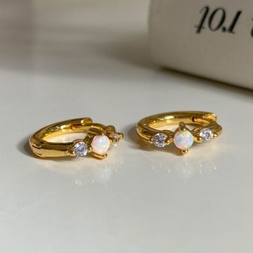 Brandlinger Paar Creolen Ohrringe Brisbane, Silber 925 vergoldet, Weißer Opal und weiße Zirkoniasteine
