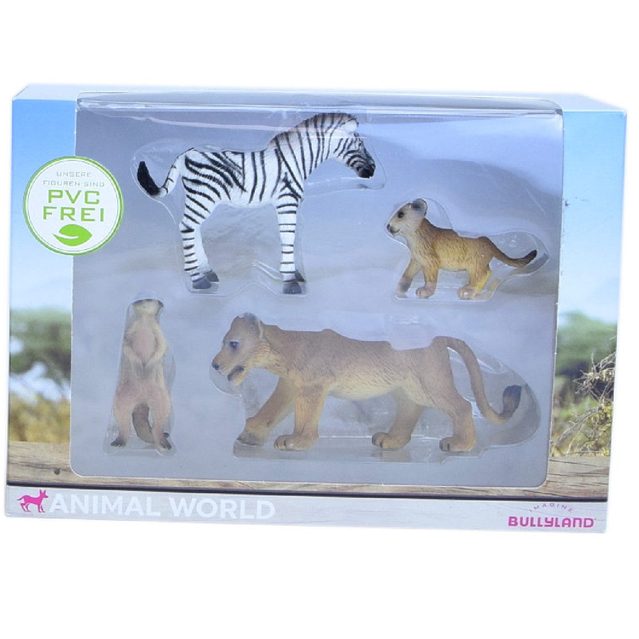 BULLYLAND Actionfigur Animal World Zebra Erdmännchen Löwin kleiner Löwe