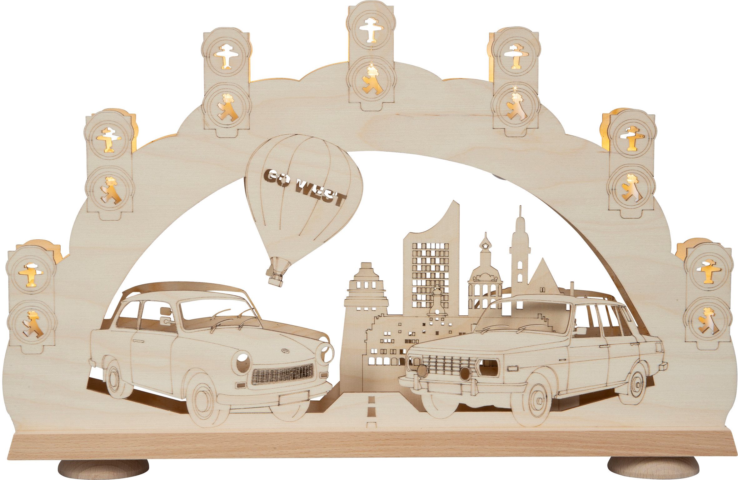 SAICO Original LED Schwibbogen 3D-Lichterbogen, Trabant und Wartburg, LED-Beleuchtung, warmweiß, BxHxT: 52x32x4,5 cm