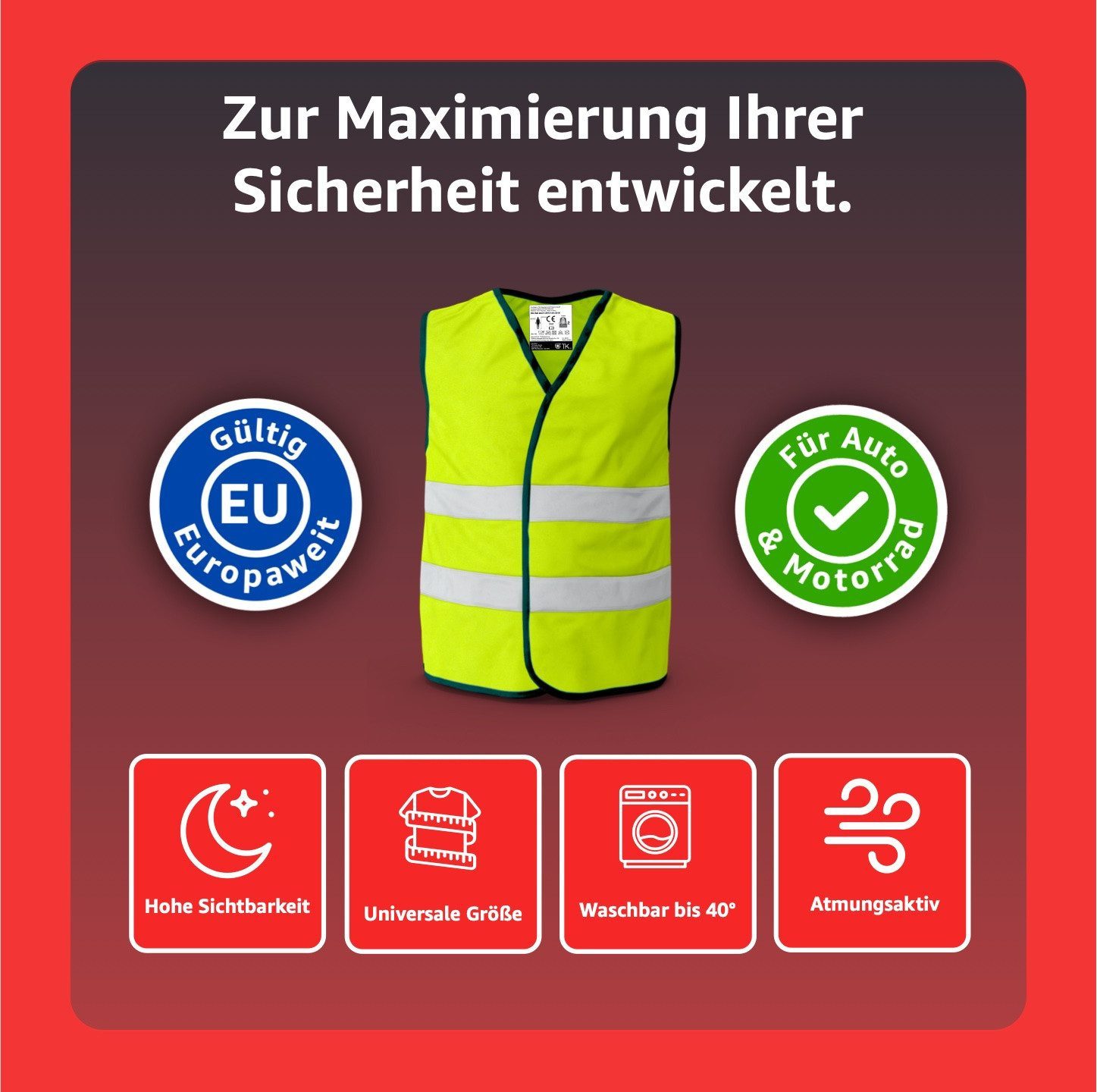 POWR Car Warnweste 4X Warnwesten Auto 2026: Sicherheitsweste ISO20471 (4er Set, 2-tlg., 4-teilig)