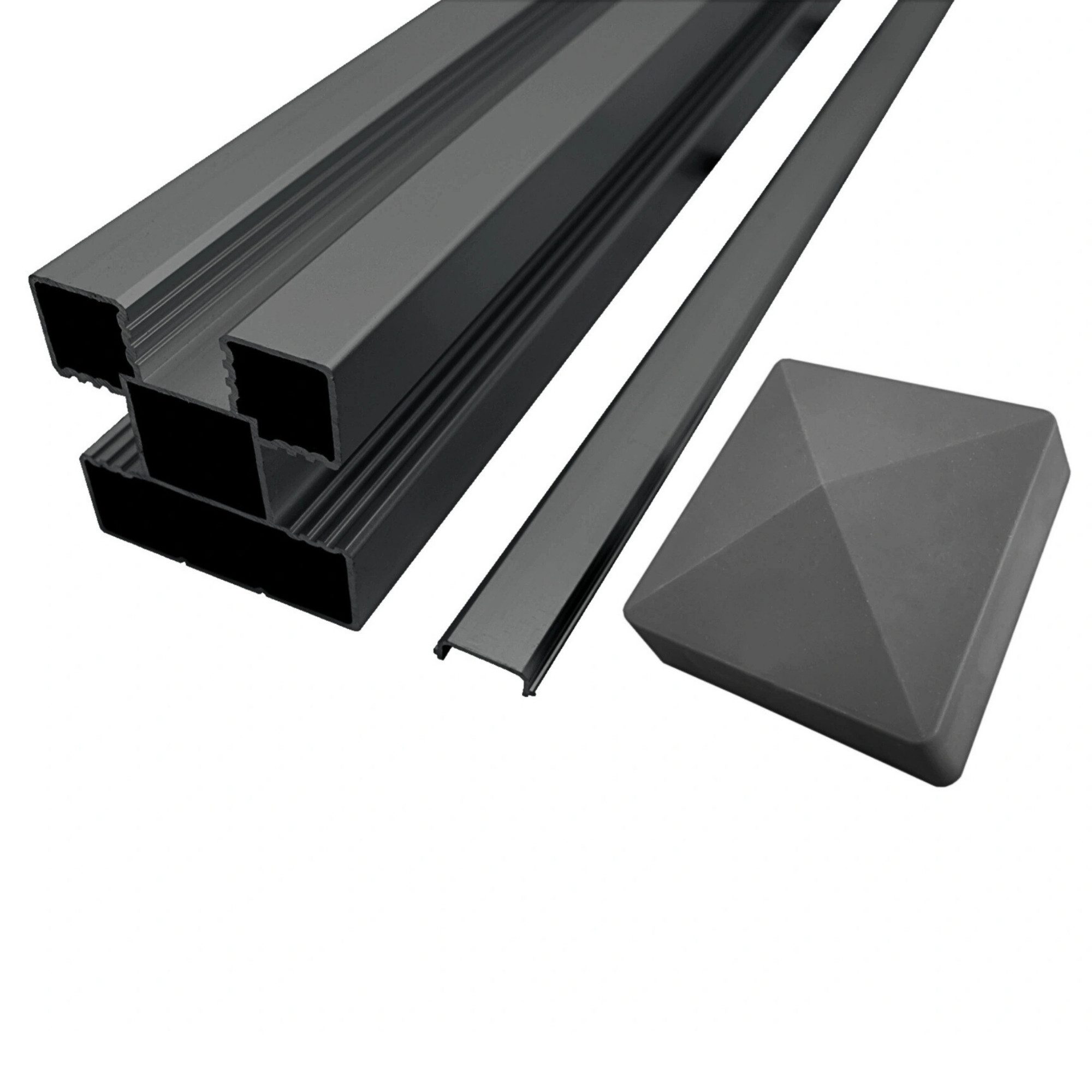 WPC Profi Zaun Komplettset grau anthrazit mix Sichtschutz Steckzaun Paneel 180x180cm, (Komplettset, mit Start- und Abschlussleisten, Pfosten und Zubehör) – Bild 4 von 5