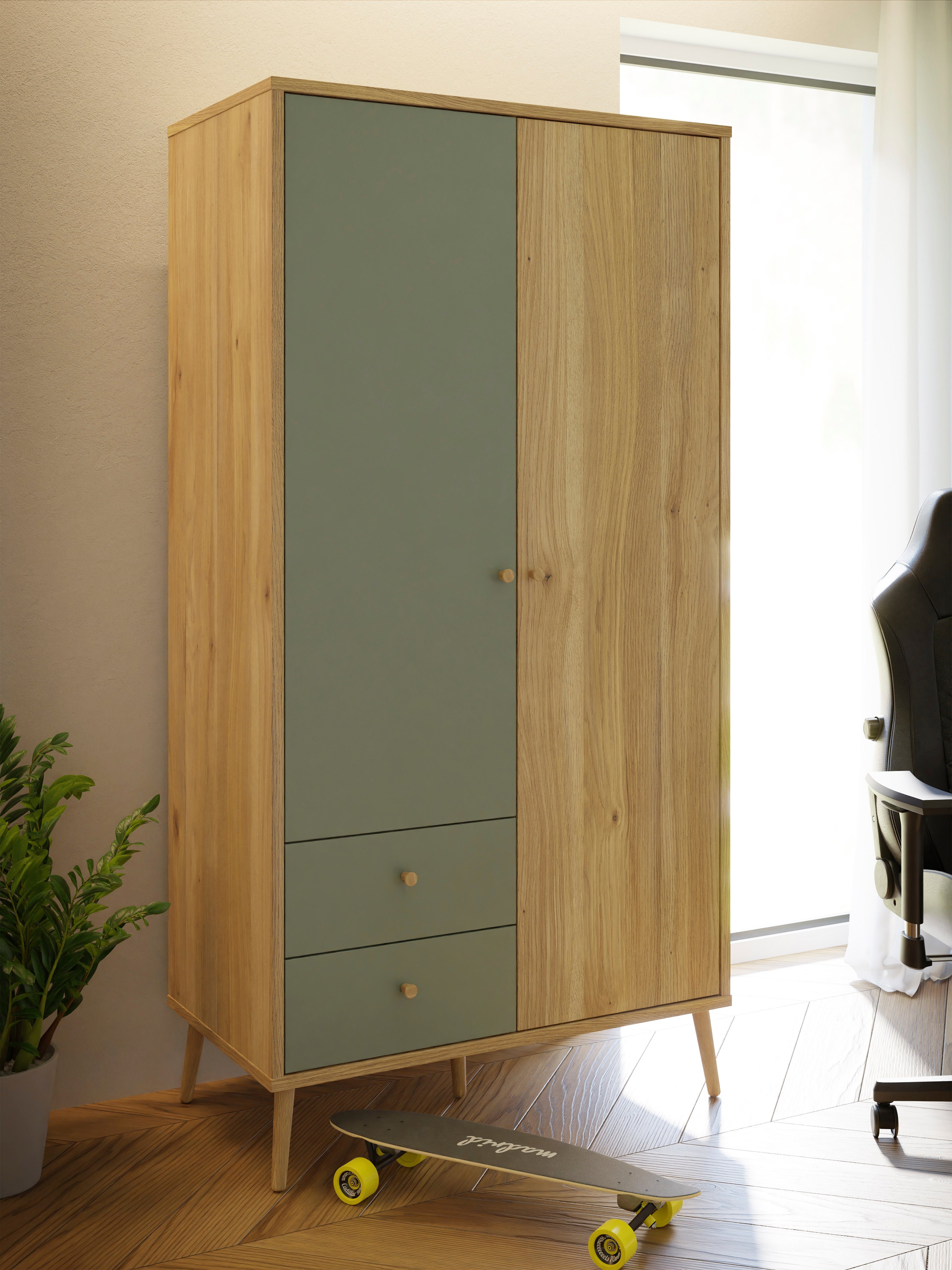 FORTE Kleiderschrank, (B/H/T ca. 94,5x185,6x52,2 cm), Salbei, Drehtürenschr günstig online kaufen