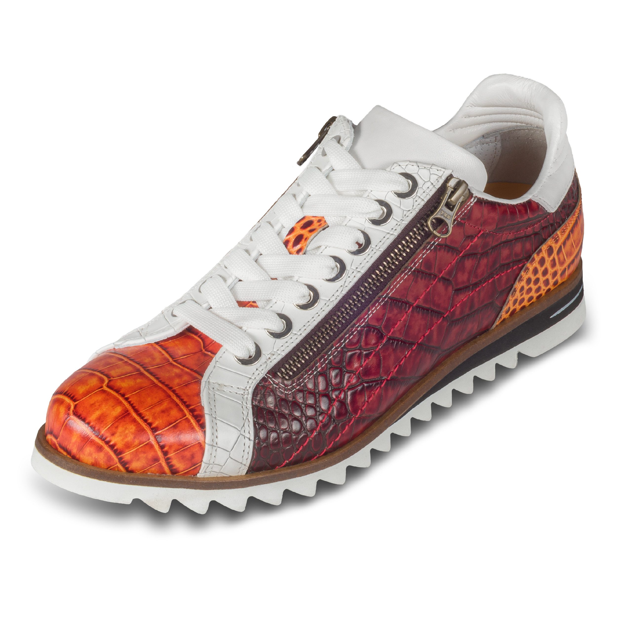 Lorenzi Lorenzi Herren Sneaker rot/orange/weiß, Leder Reptil-Prägung Sneaker Handgefertigt in Italien