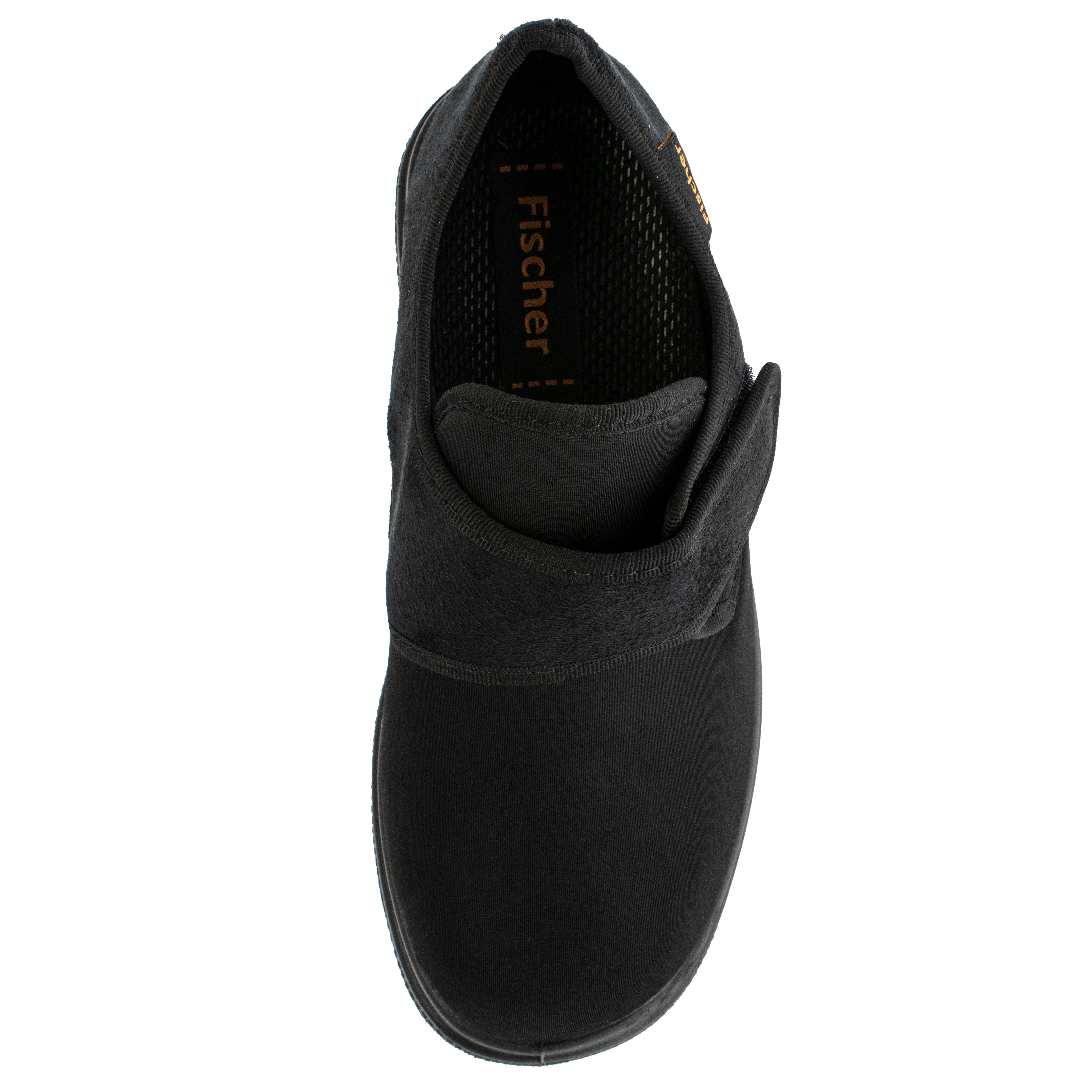 Fischer-Markenschuh Ortho Hausschuh aus Velour mit Stretchmaterial, Weite K, Klettverschluss