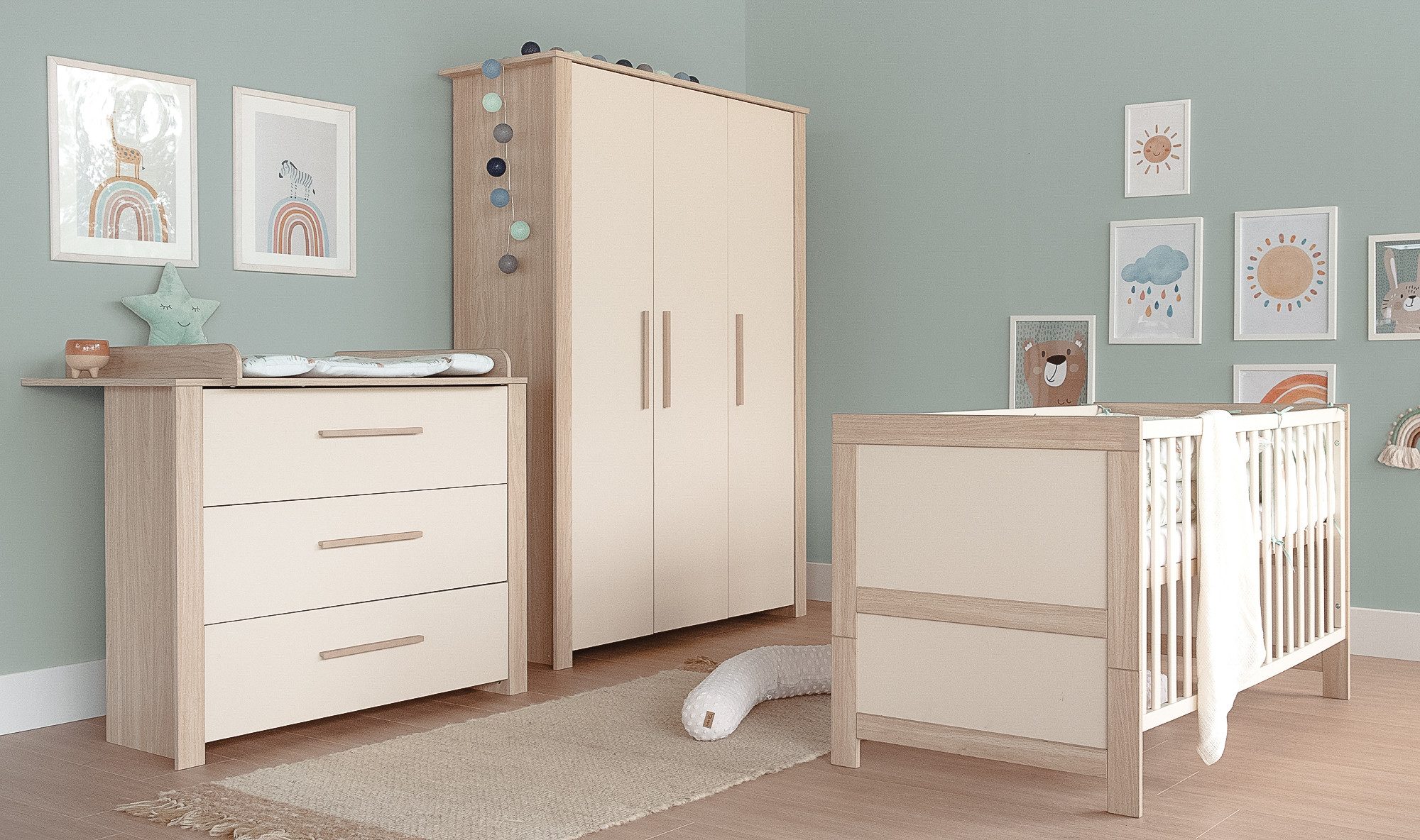 roba® Babybett Momo - 70 x 140 cm - mitwachsendes Gitterbett - Höhenverstellbar, Schlupfsprossen - Umbaubar zum Juniorbett - Holz Cashmere lackiert
