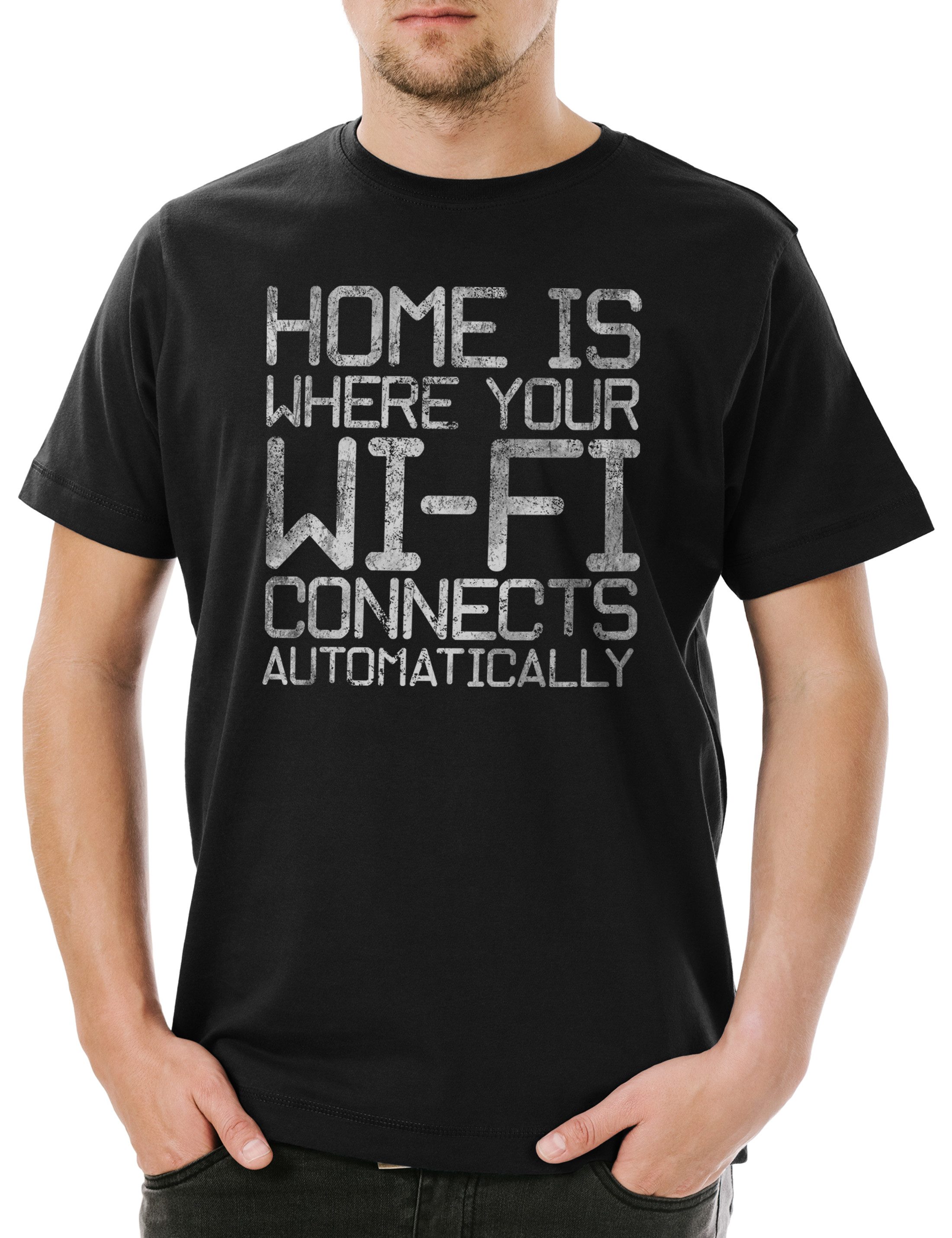 Print-Shirt Home Is Where Your Wi-Fi Herren T-Shirt Wlan Geek Nerd PC Informatiker