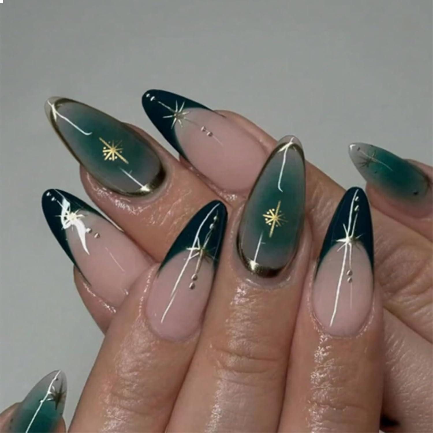 Kunstfingernägel 24er Set Stiletto Ombré Acryl-Falschnägel Französische Spitze Braun
