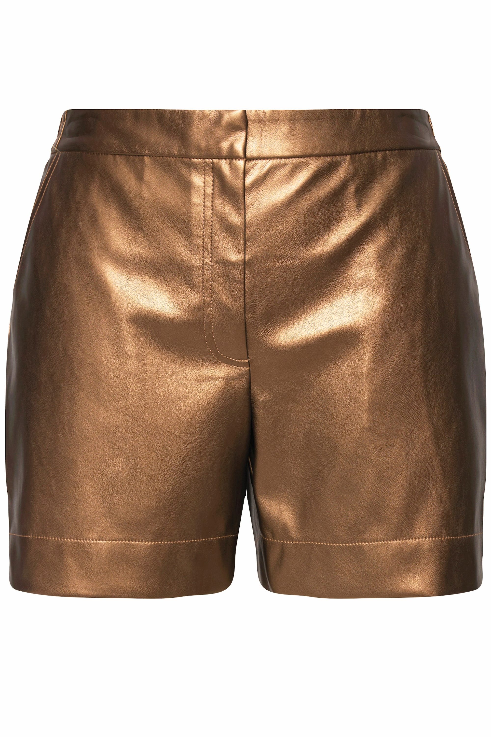 Ulla Popken Jeansshorts Shorts Lederoptik weites Bein Komfortbund