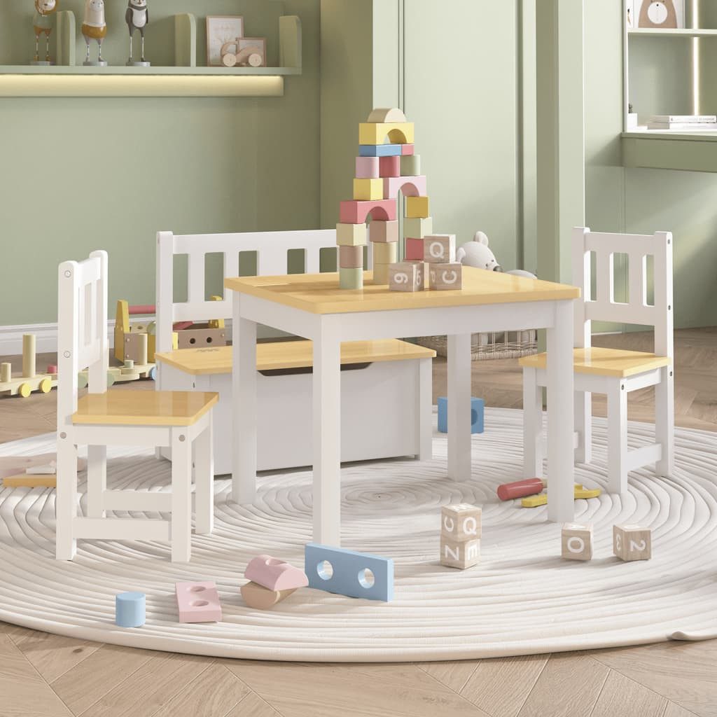 vidaXL Kindersitzgruppe NA Kinder Sitzgruppe Kindermöbel Set 4tlg Kindertisch 2x Stuhl Bank We, (3-tlg)