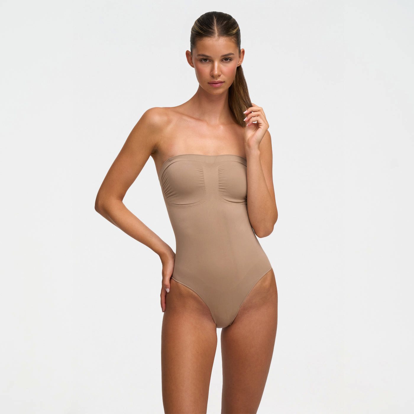 Creamy Fabrics Miederbody Trägerloser Bodysuit Sculpting Shapewear mit Slip-Dark Beige-XL (1-tlg) Figurformend