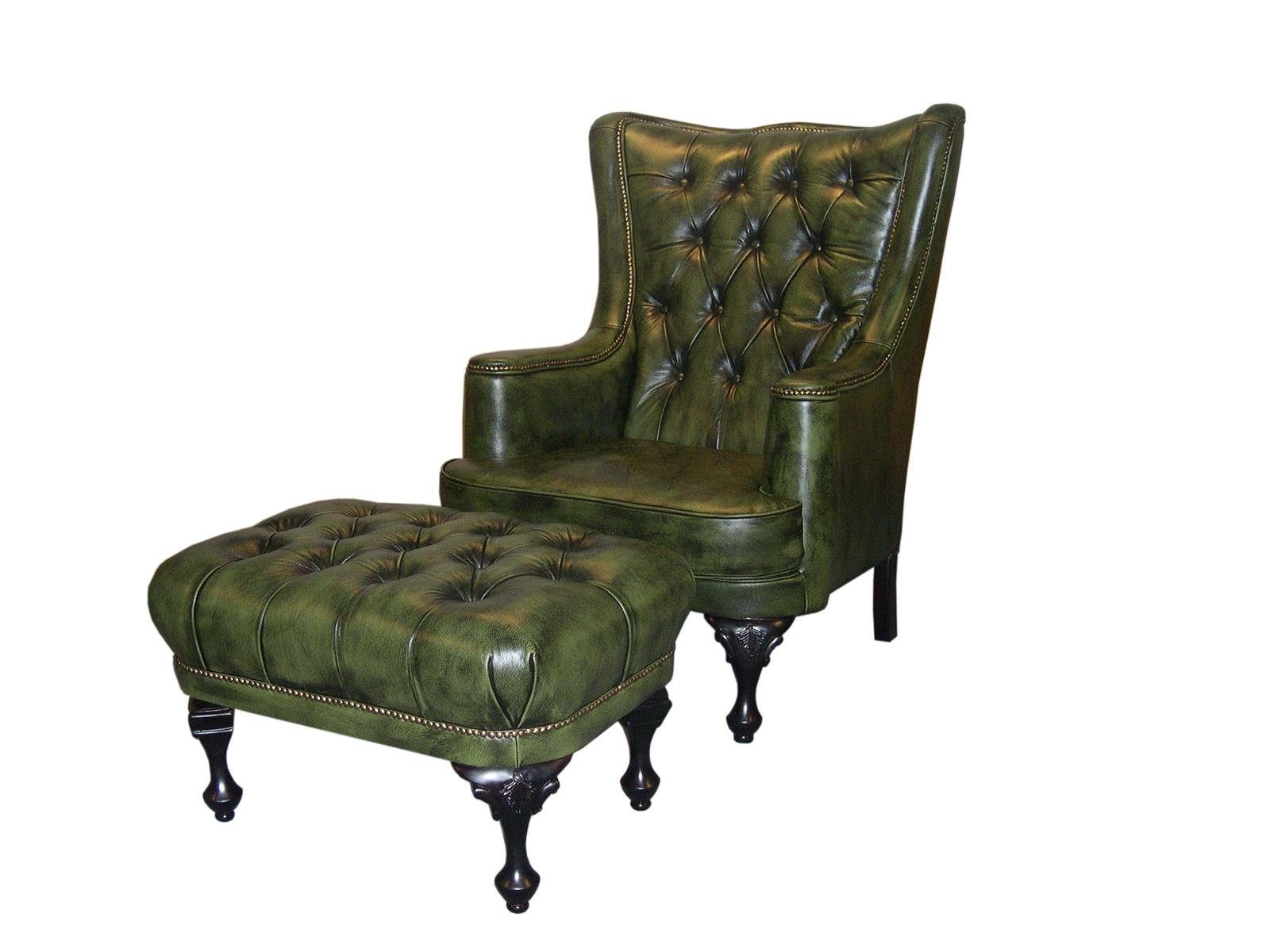 Chesterfield Ohrensessel Grün Katerine Chesterfield-Sessel Ledersessel Hocker Salottini