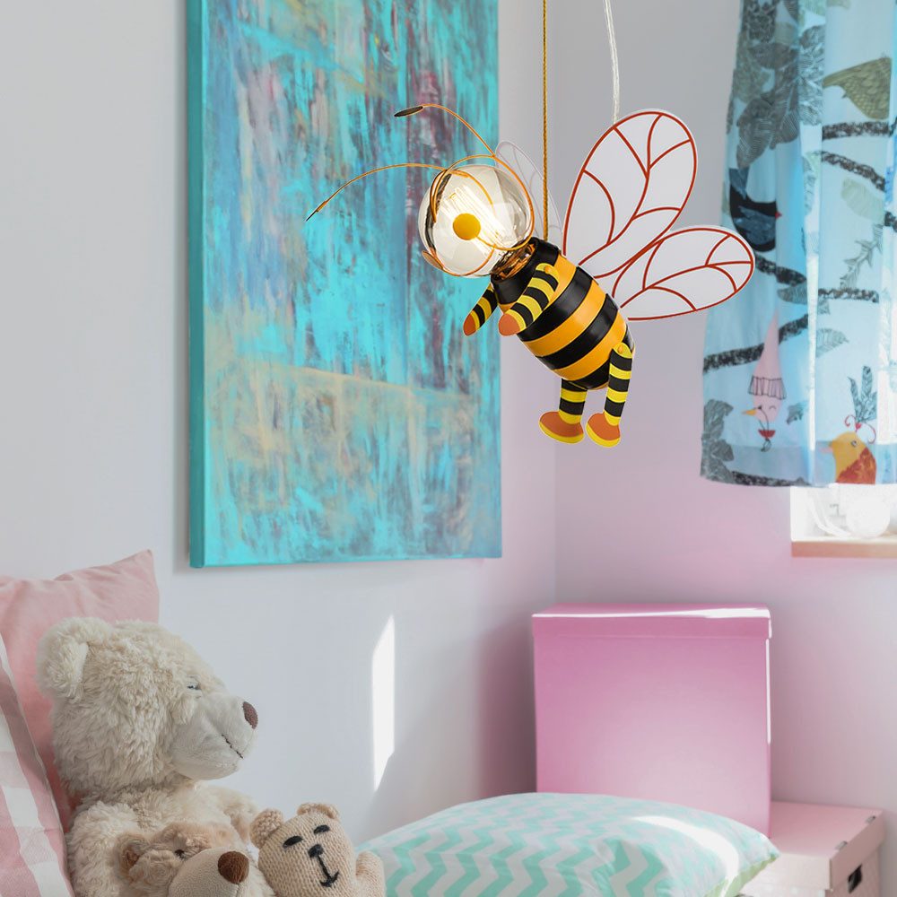 Globo LED Pendelleuchte, Leuchtmittel inklusive, Warmweiß, Kinderzimmerlampe Hängelampe Pendelleuchte LED Biene warmweiß H 120cm