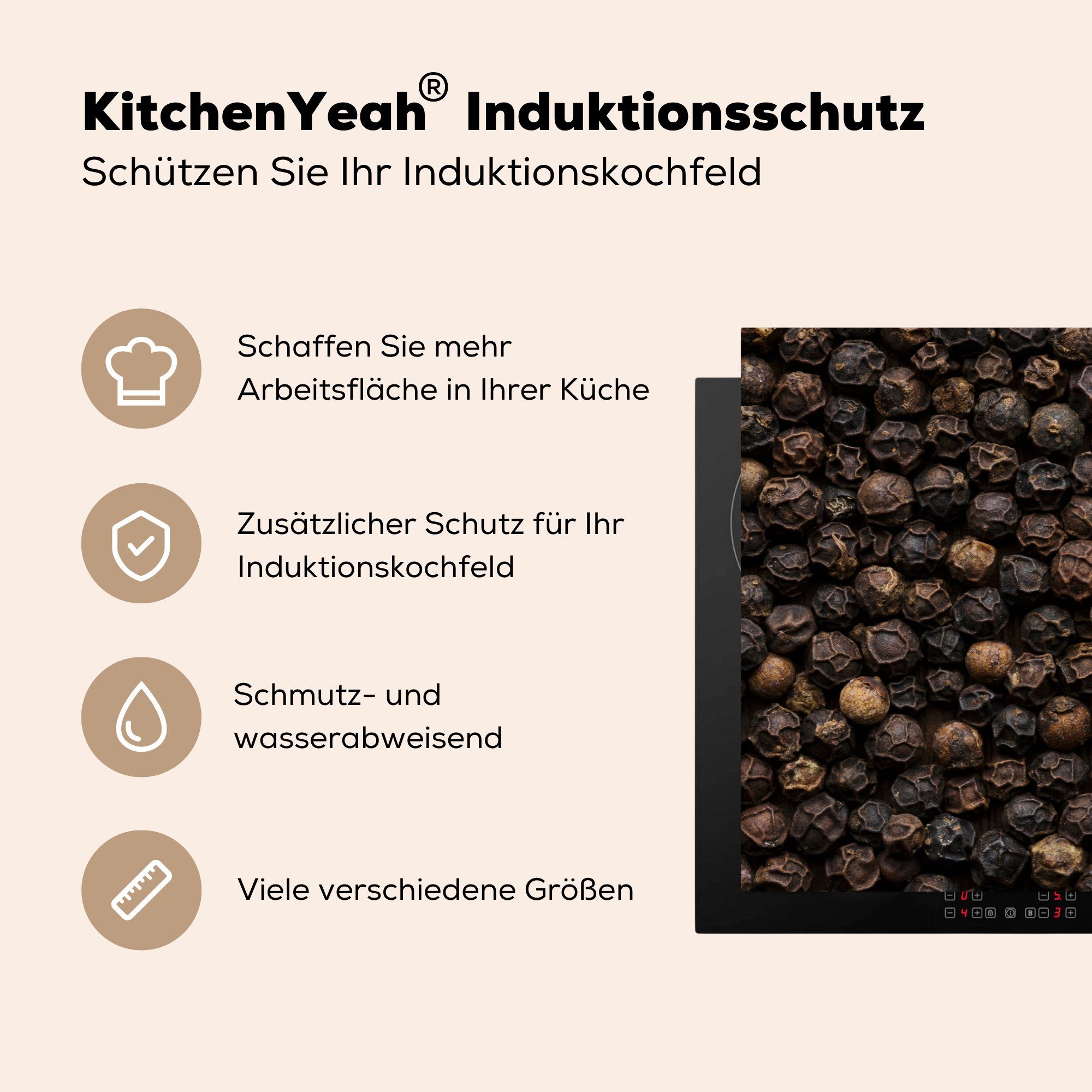 Vinyl, Pfeffers, tlg), (1 küche, 81x52 dunklen der Herdblende-/Abdeckplatte Farben MuchoWow für die Ceranfeldabdeckung Foto Induktionskochfeld cm, des Schutz