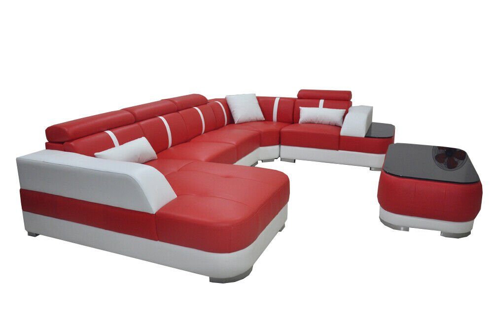 JVmoebel Ecksofa Eck Couch Sitz Leder Wohnlandschaft Rot USB Garnitur Sofa Ecke mit Polster