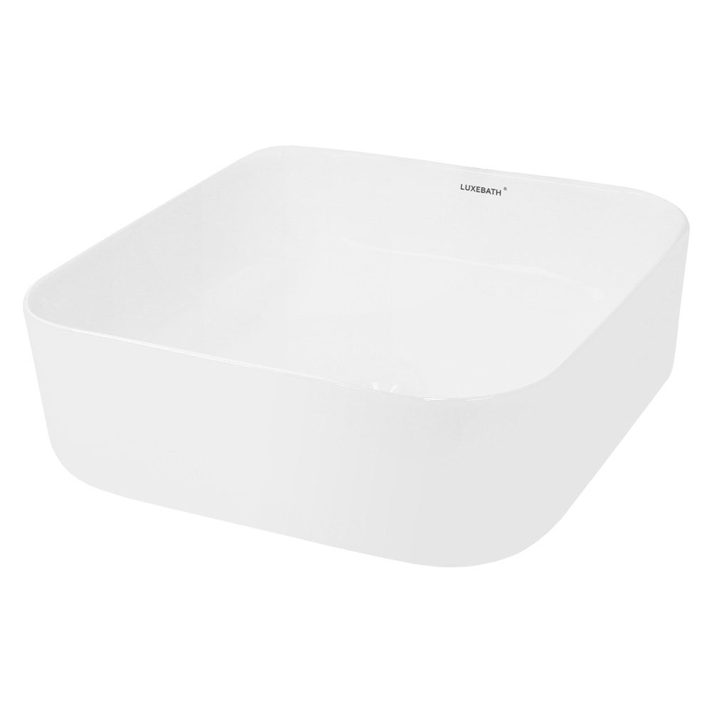 LuxeBath Waschbecken Aufsatzwaschbecken aus Keramik Handwaschbecken Wasserfall Waschtisch, Aufsatzwaschtisch Waschschale Eckig 390x390x140 mm Weiß Spülbecken